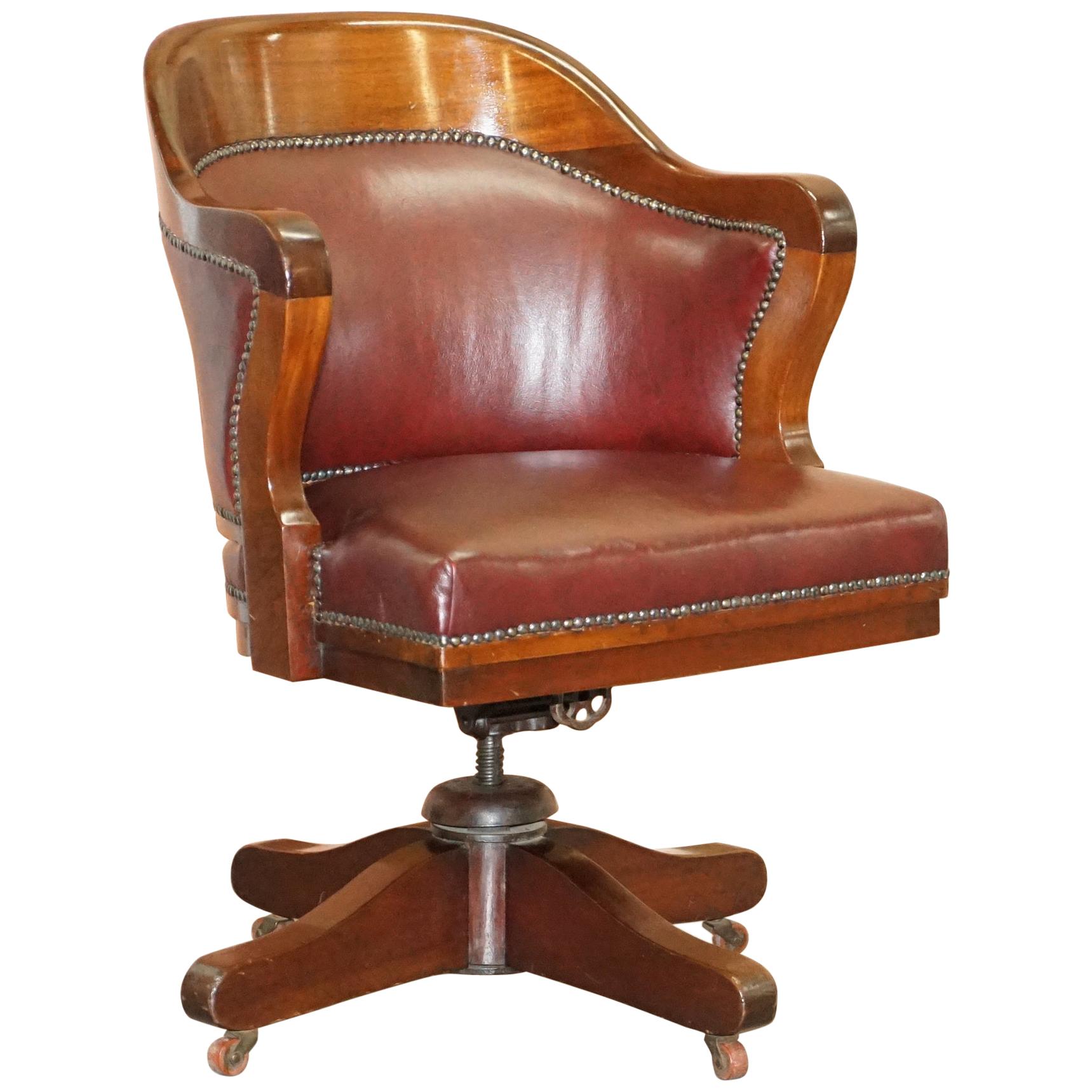 1900 Wylie & Lochhead by Appointment to the King Oxblood Leather Captains Chair