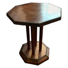 English Octagonal Leather Side Table, England, circa 1900