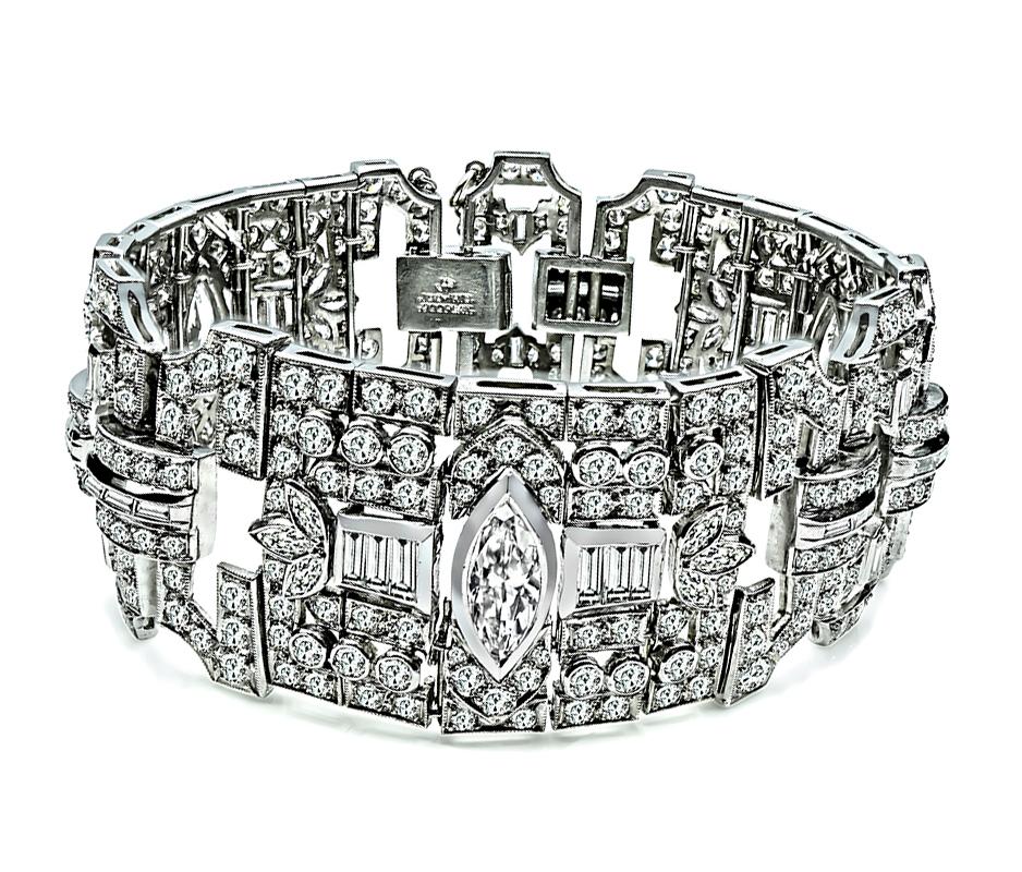 Marquise Cut 19.00ct Diamond Platinum Bracelet For Sale