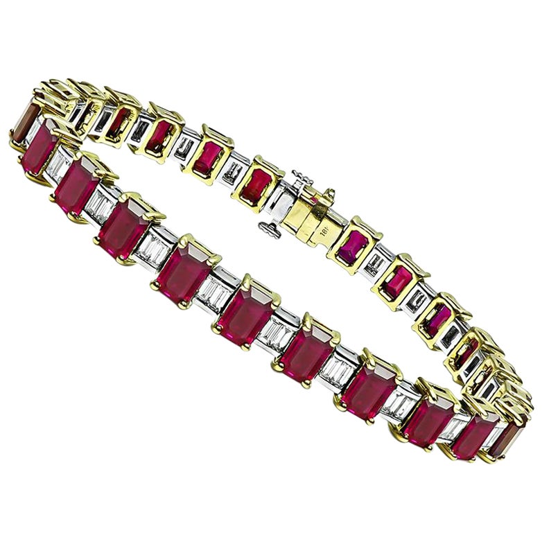 19,00ct Rubin 1,90ct Diamant Zweifarbiges Goldarmband