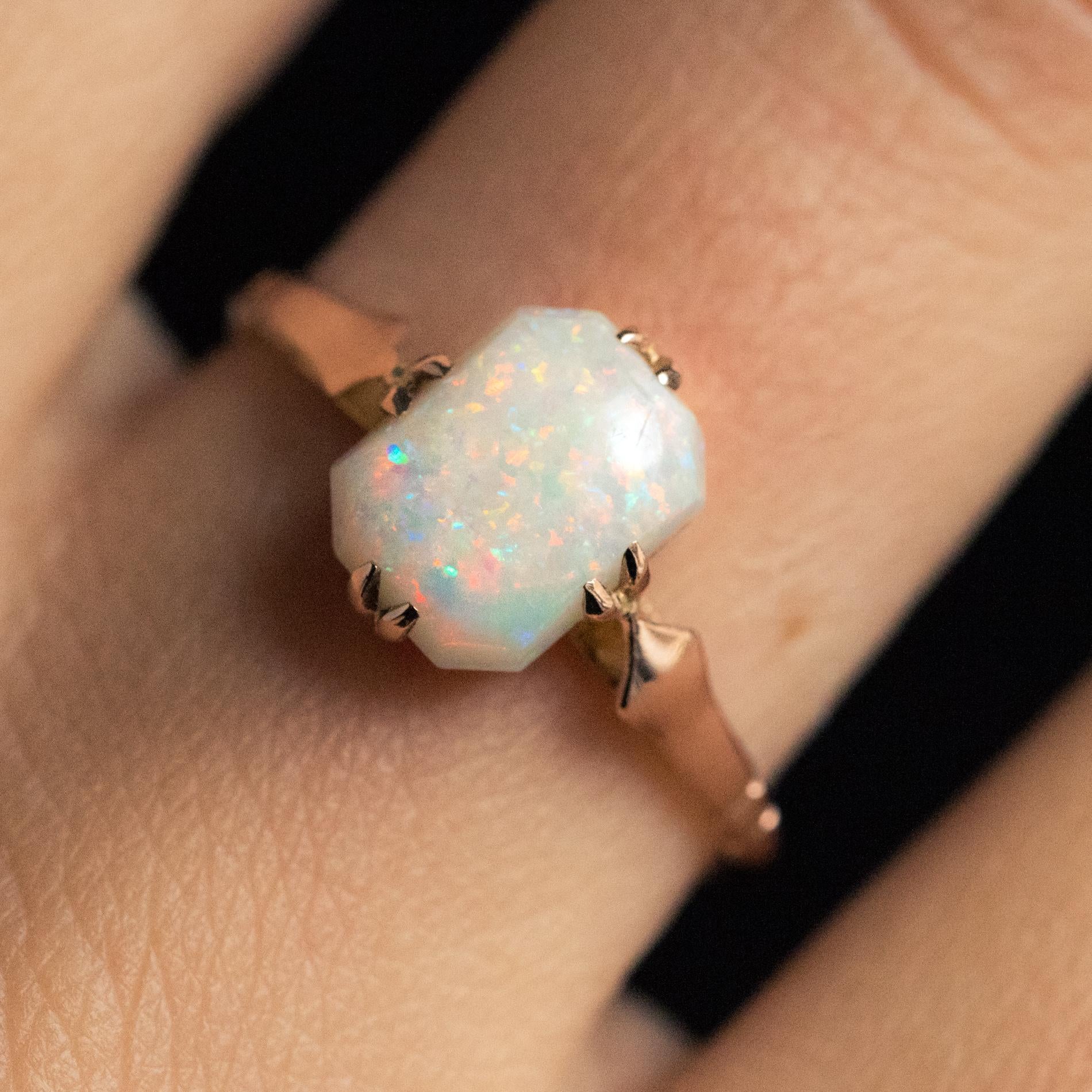 1900s 0.75 Carat Solitaire Australian Opal Rose Gold Ring 2