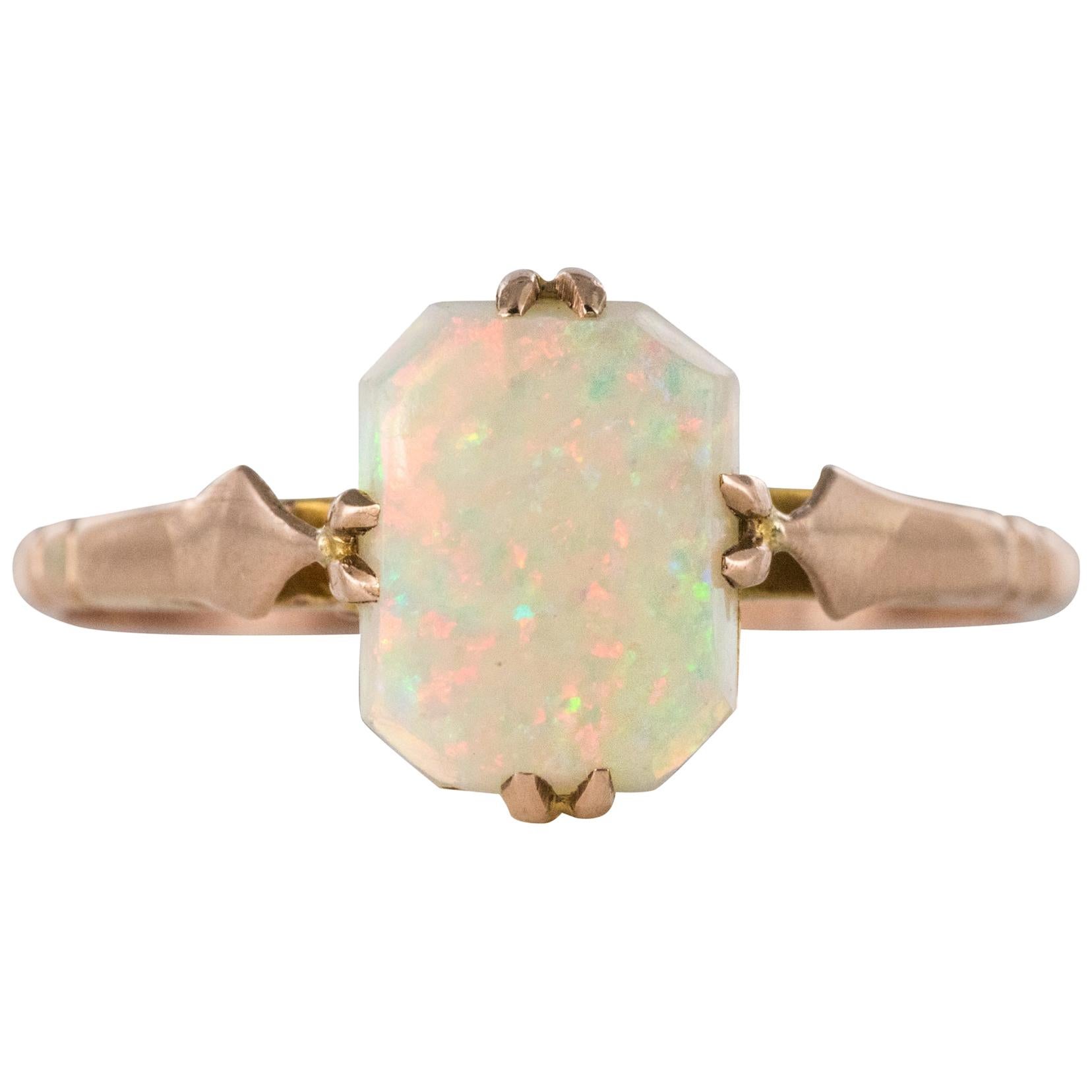 1900s 0.75 Carat Solitaire Australian Opal Rose Gold Ring