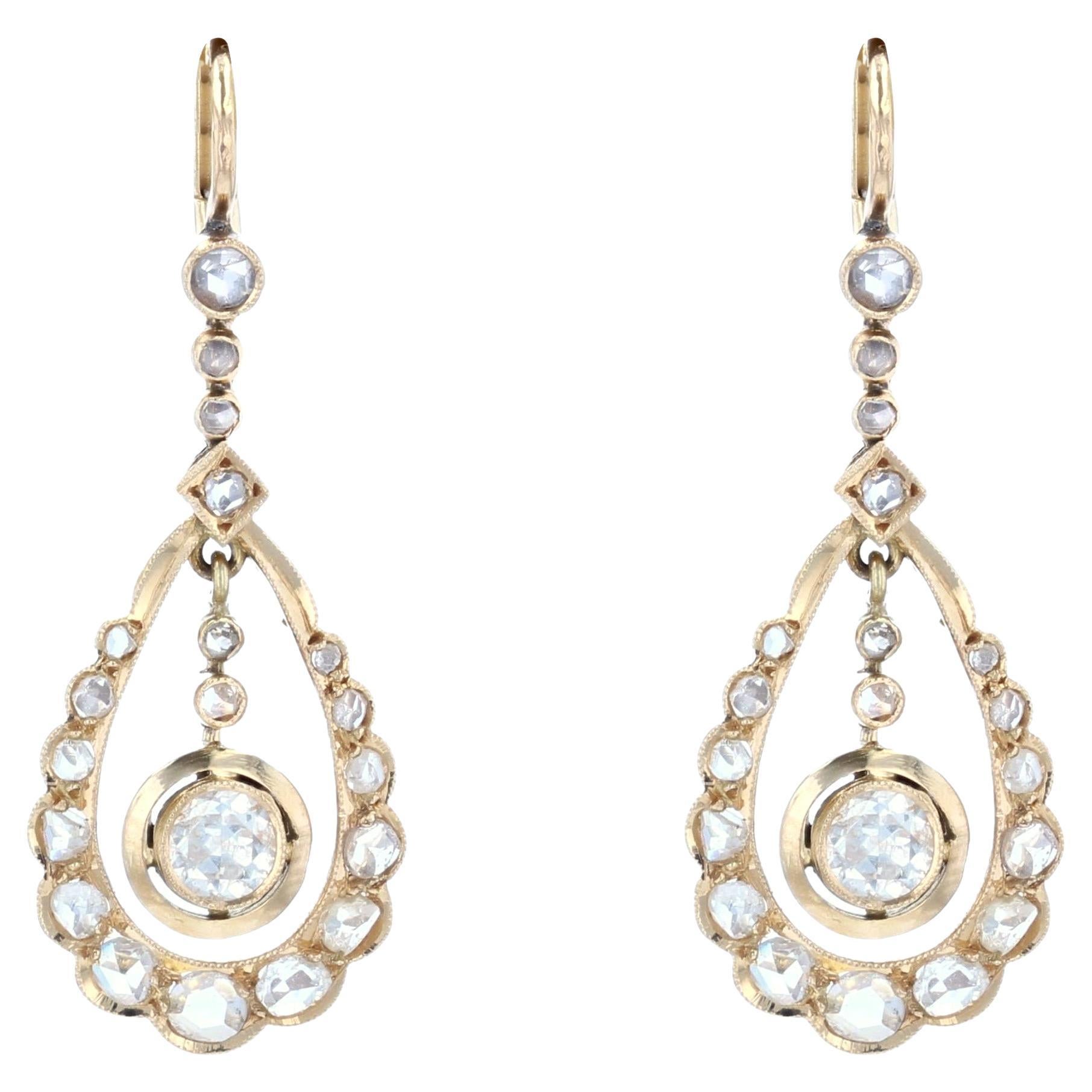 1900s 1.20 Carat Diamonds 18 Karat Yellow Gold Dangle Earrings