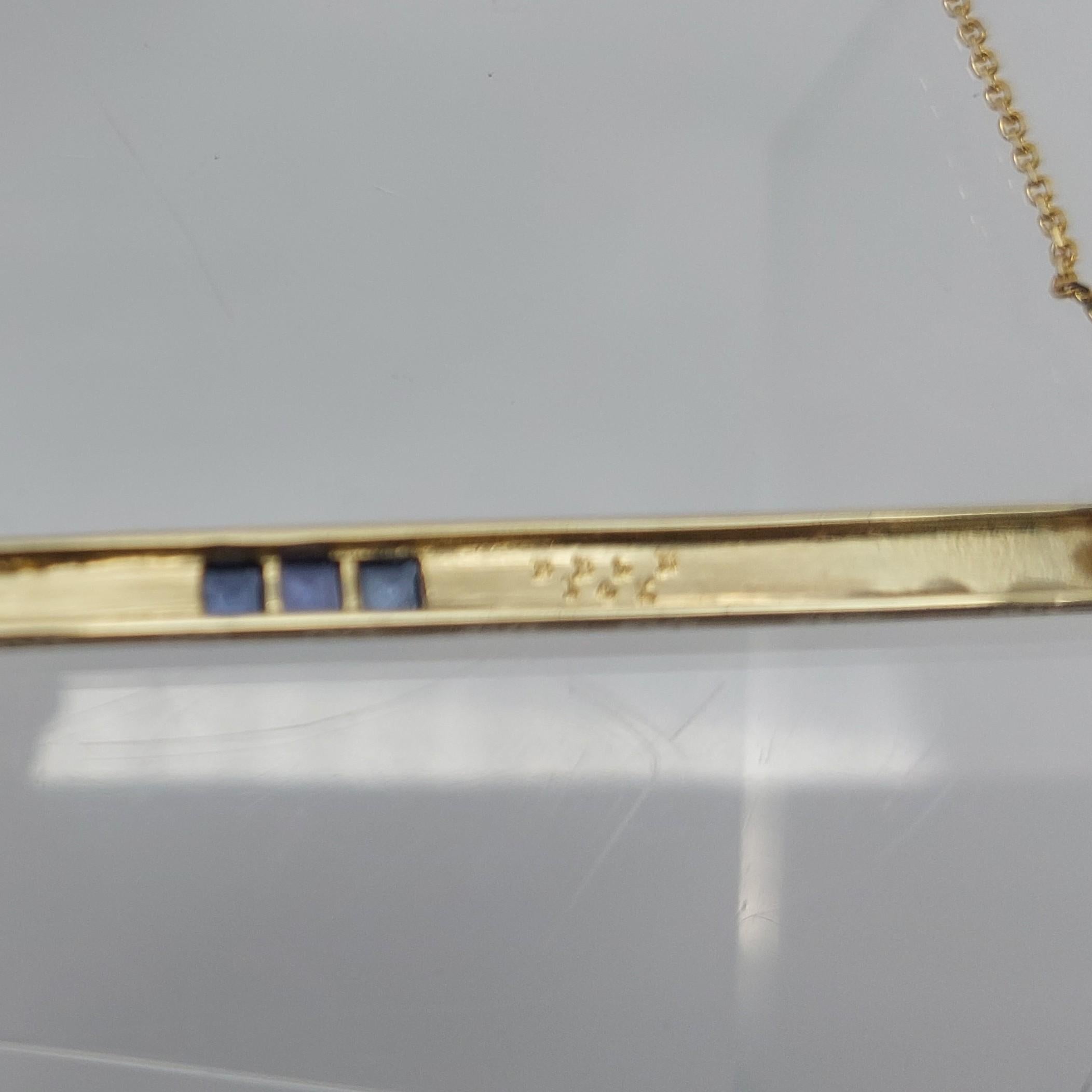 1900's 14 Karat Gelbgold graviert Saphir Bar Halskette im Angebot 5