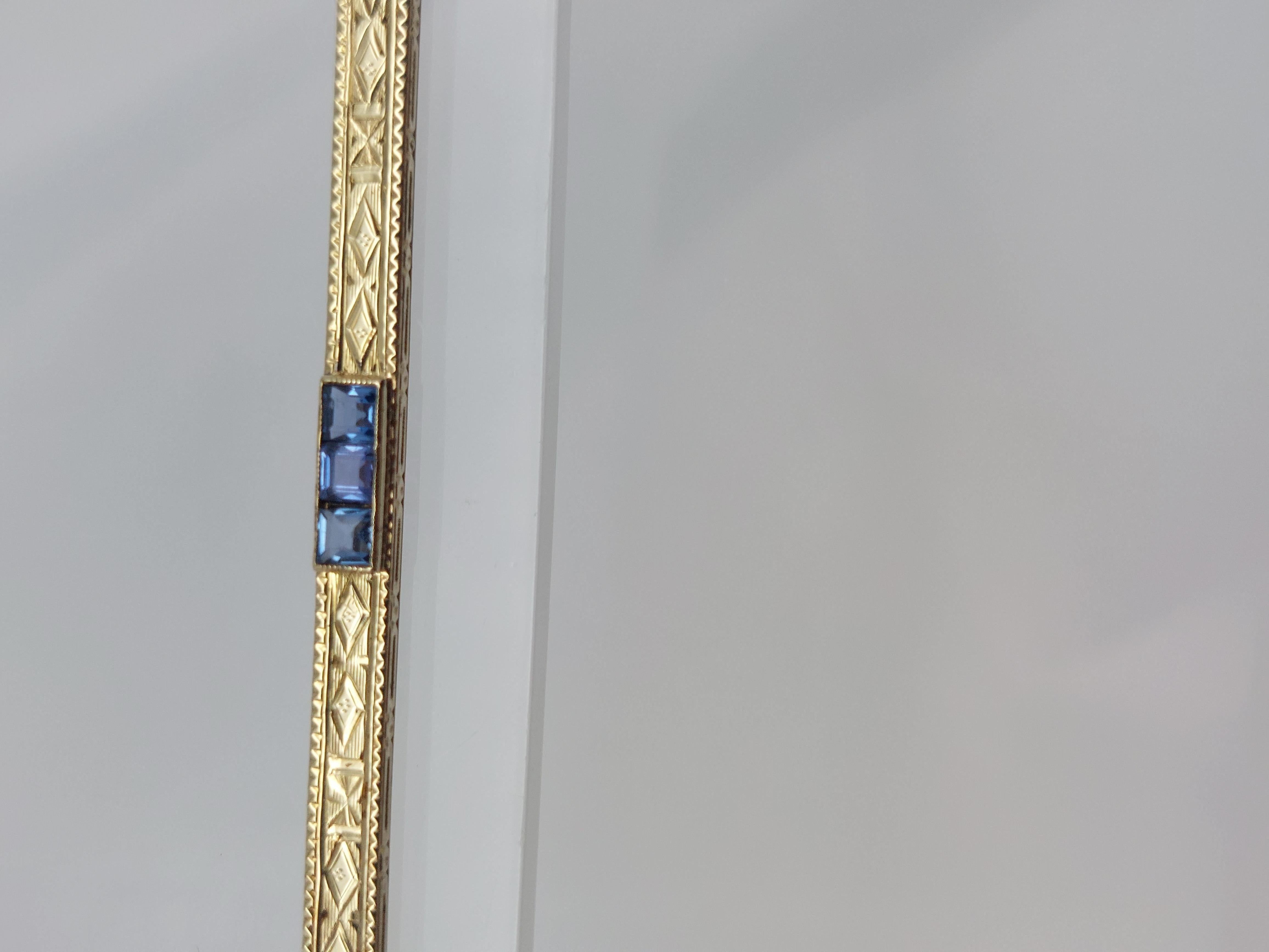 1900's 14 Karat Gelbgold graviert Saphir Bar Halskette im Zustand „Gut“ im Angebot in Vero Beach, FL