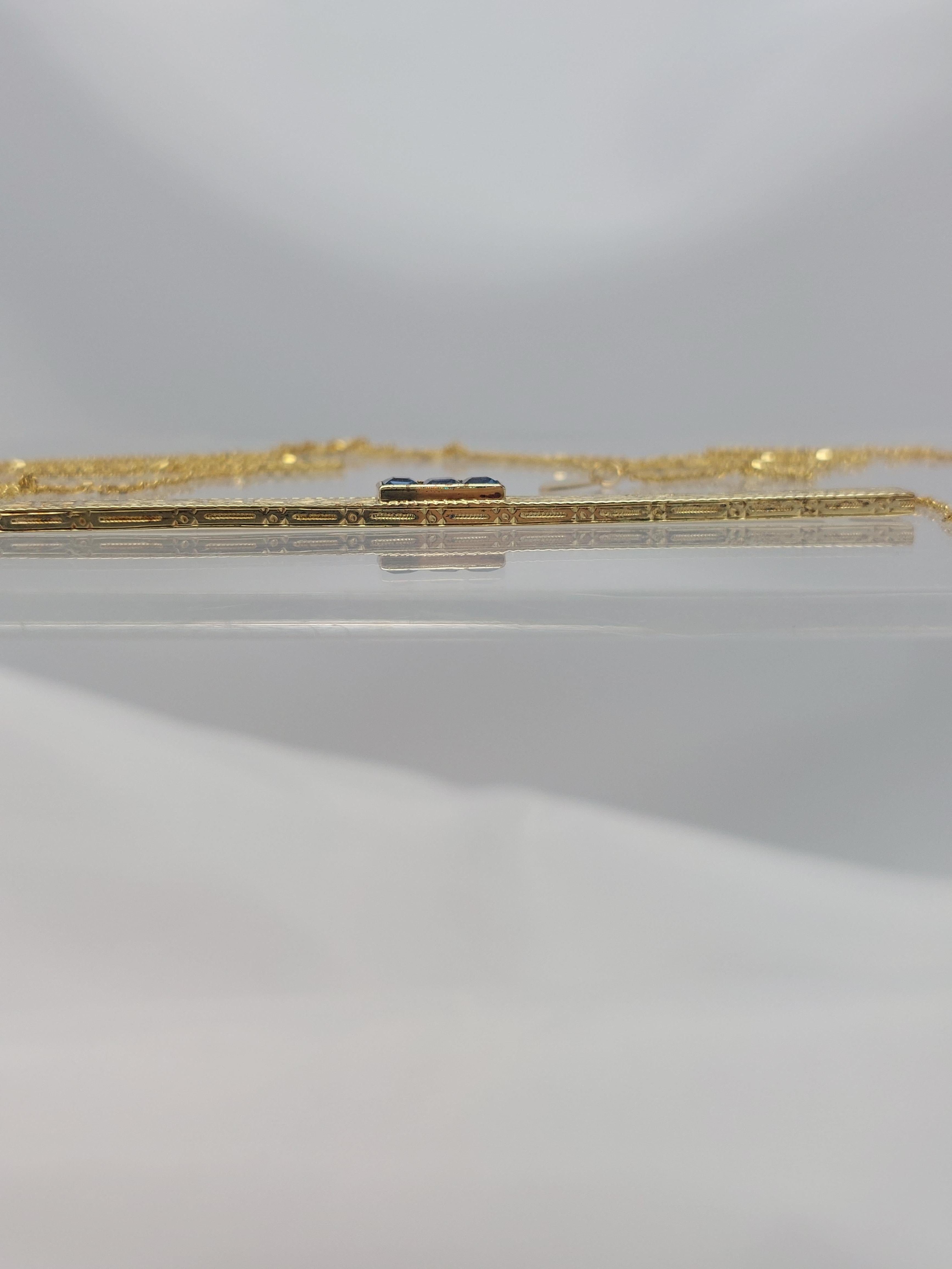 1900's 14 Karat Gelbgold graviert Saphir Bar Halskette im Angebot 1