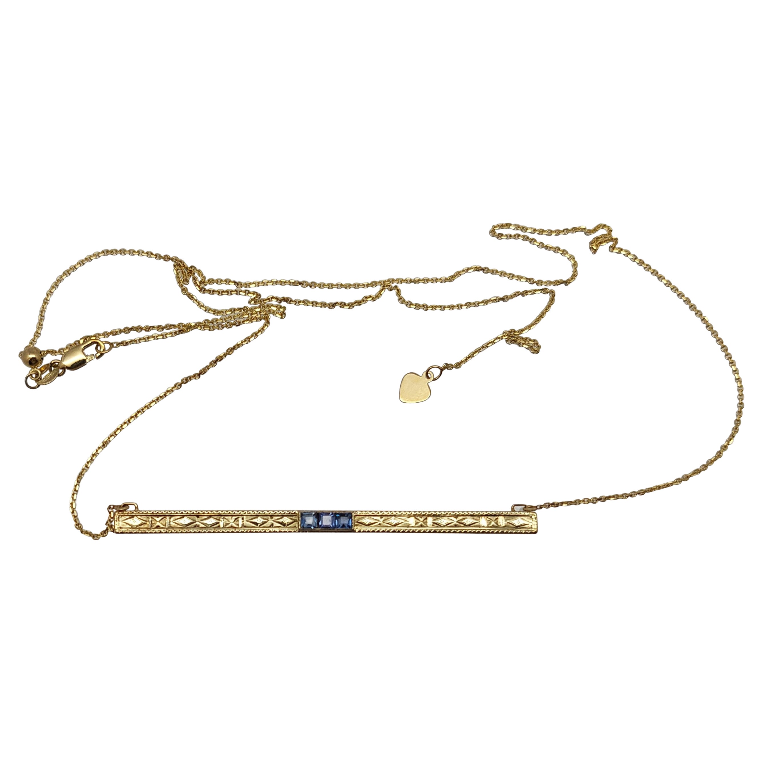 1900's 14 Karat Gelbgold graviert Saphir Bar Halskette im Angebot
