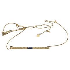 Antique 1900’s 14 Karat Yellow Gold Engraved Sapphire Bar Necklace