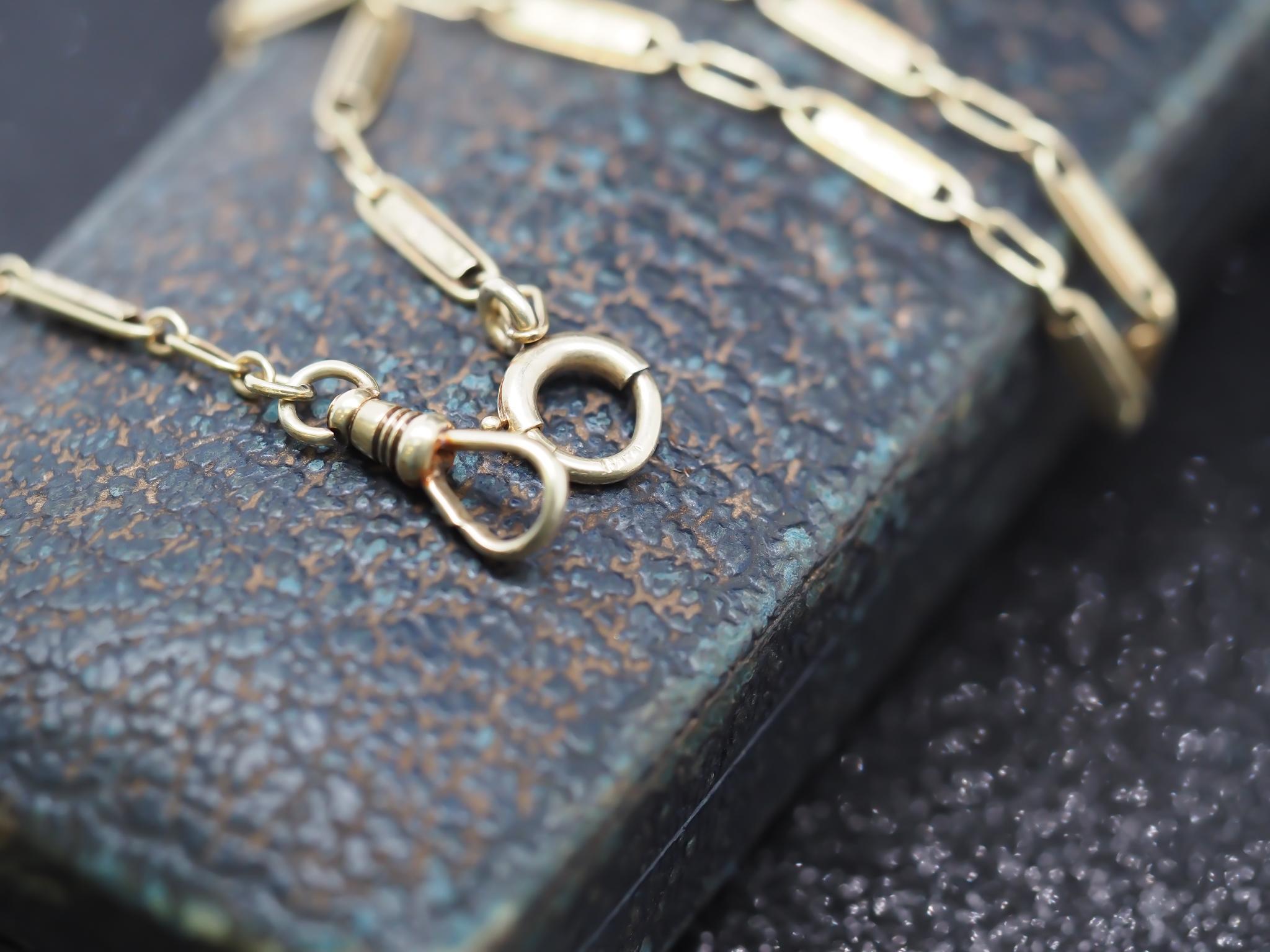 1900S Chaîne antique de station en or jaune 14K 14 pouces Bon état - En vente à Hicksville, NY
