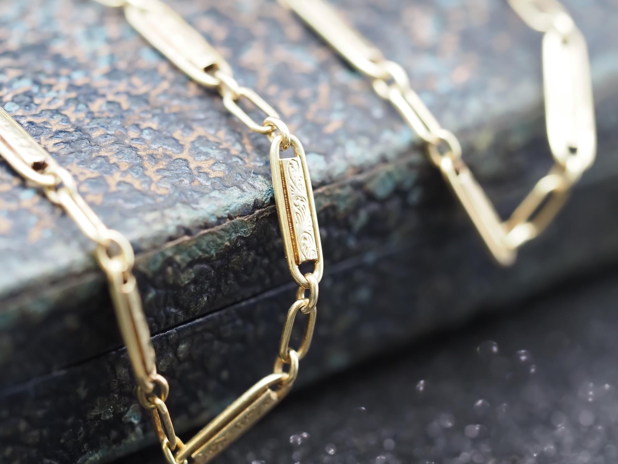 1900S Chaîne antique de station en or jaune 14K 14 pouces en vente 1