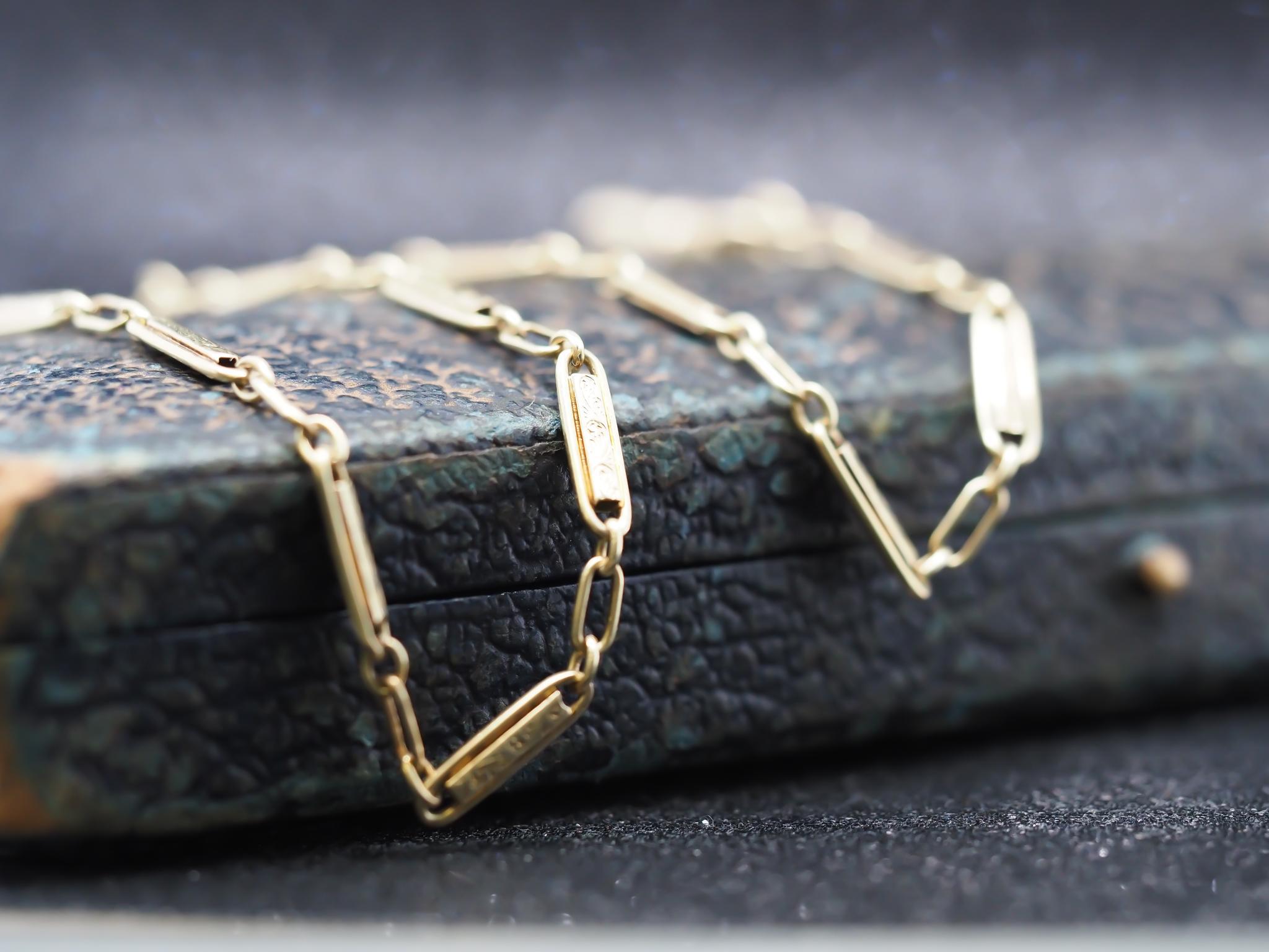 1900S Chaîne antique de station en or jaune 14K 14 pouces en vente 2