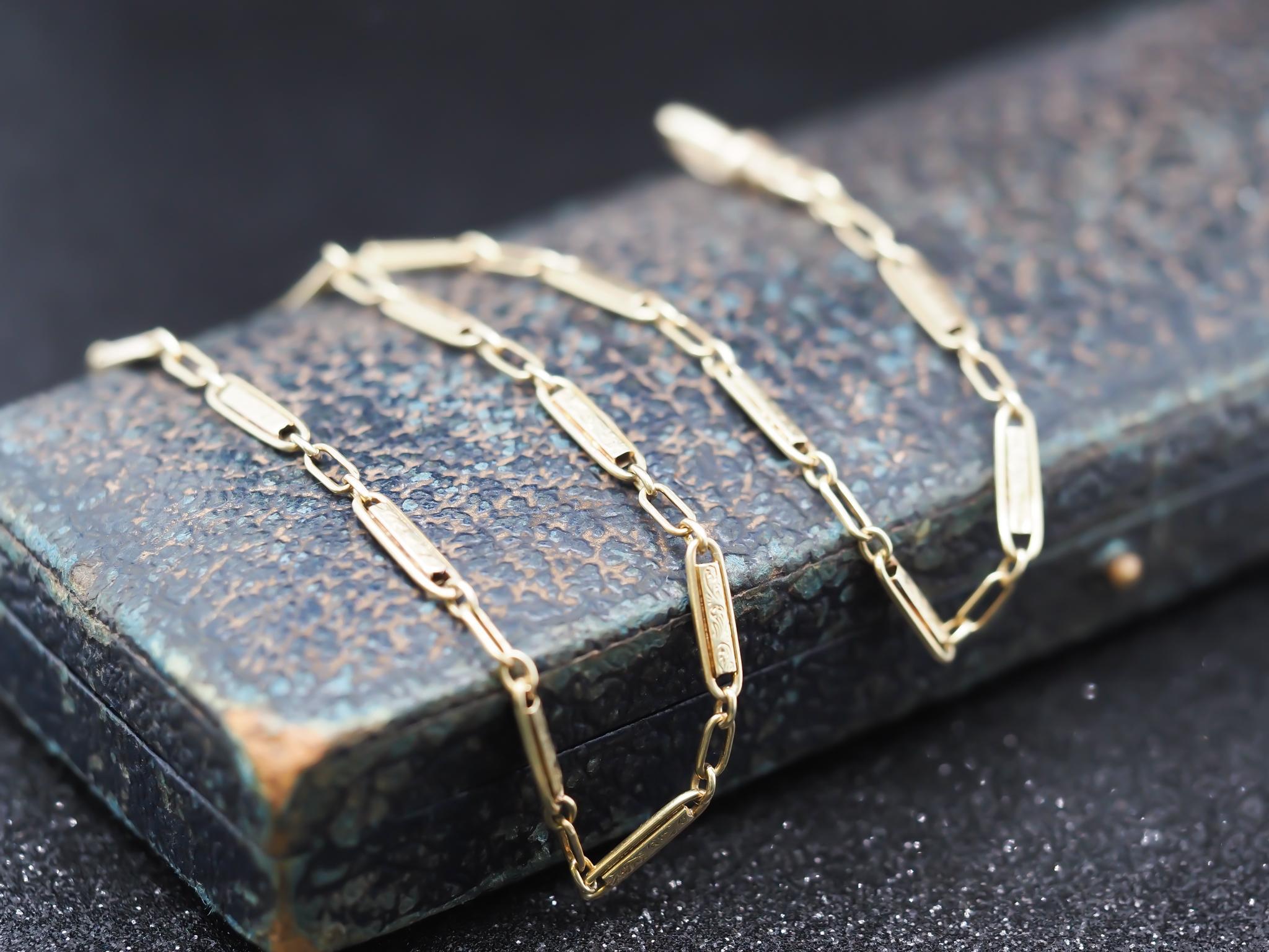 1900S Chaîne antique de station en or jaune 14K 14 pouces en vente 3