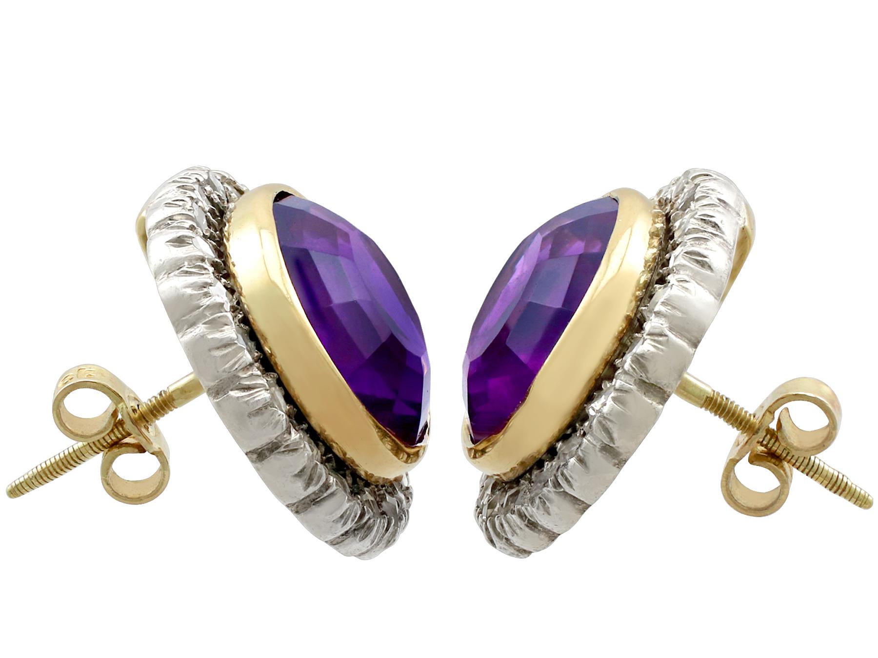 1900s 15.04 Carat Amethyst and Diamond Yellow Gold Silver Set Stud Earrings In Excellent Condition In Jesmond, Newcastle Upon Tyne