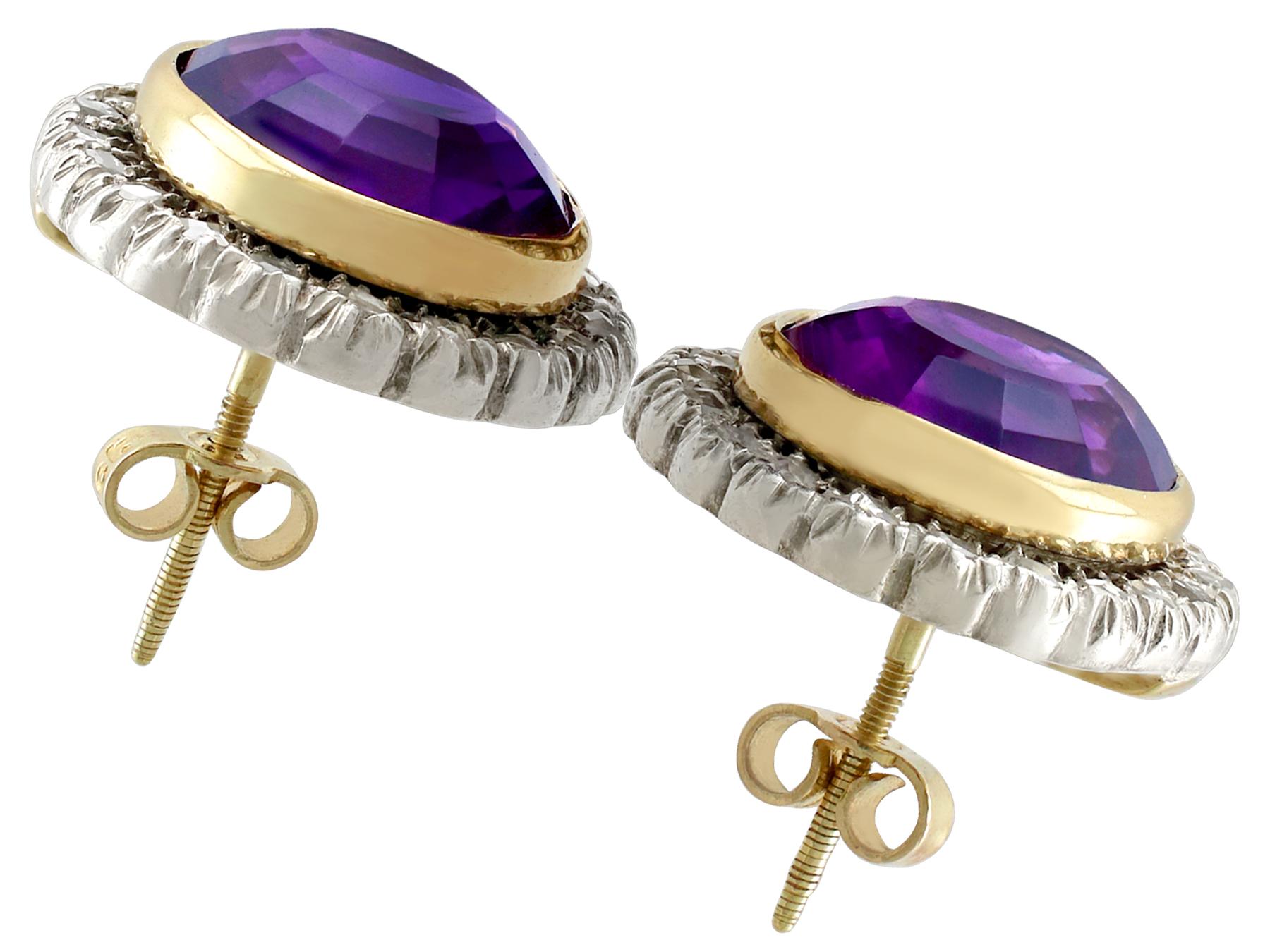 1900s 15.04 Carat Amethyst and Diamond Yellow Gold Silver Set Stud Earrings 1