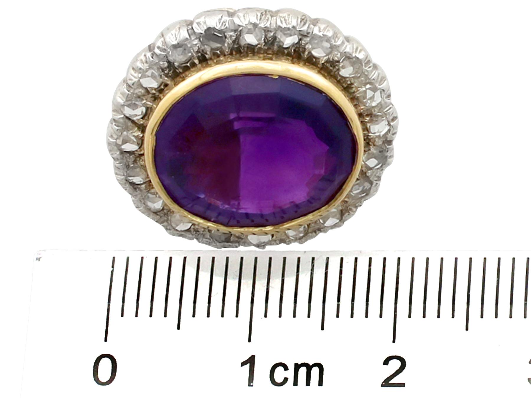 1900s 15.04 Carat Amethyst and Diamond Yellow Gold Silver Set Stud Earrings 3