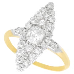Antique 1900s 1.57 Carat Diamond Yellow Gold Marquise Cocktail Engagement Ring