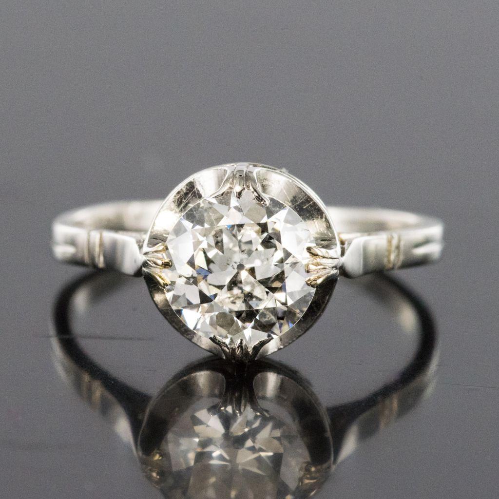 Belle Époque 1900s 18 Carat White Gold 1.20 Carat Brilliant Cut Diamond Solitaire Ring