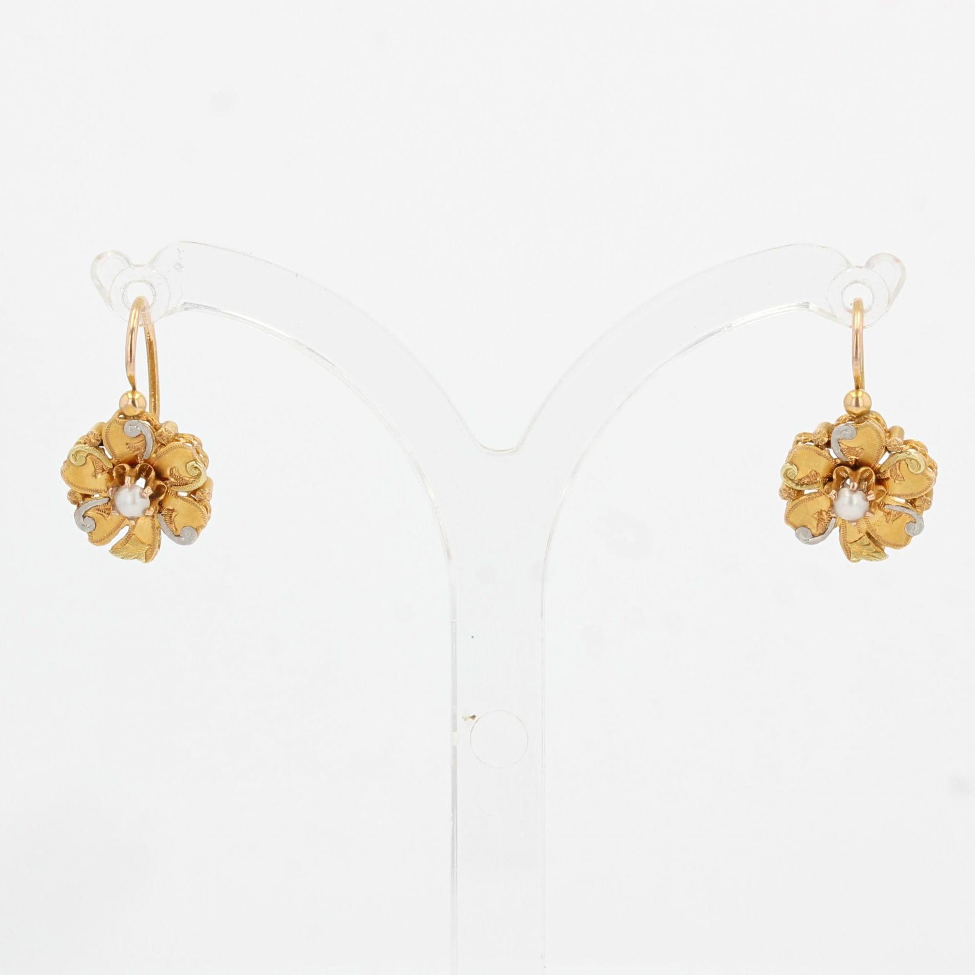 1900s 18 Karat Gold Natural Pearl Brooch Lever-Back Earrings Set 12