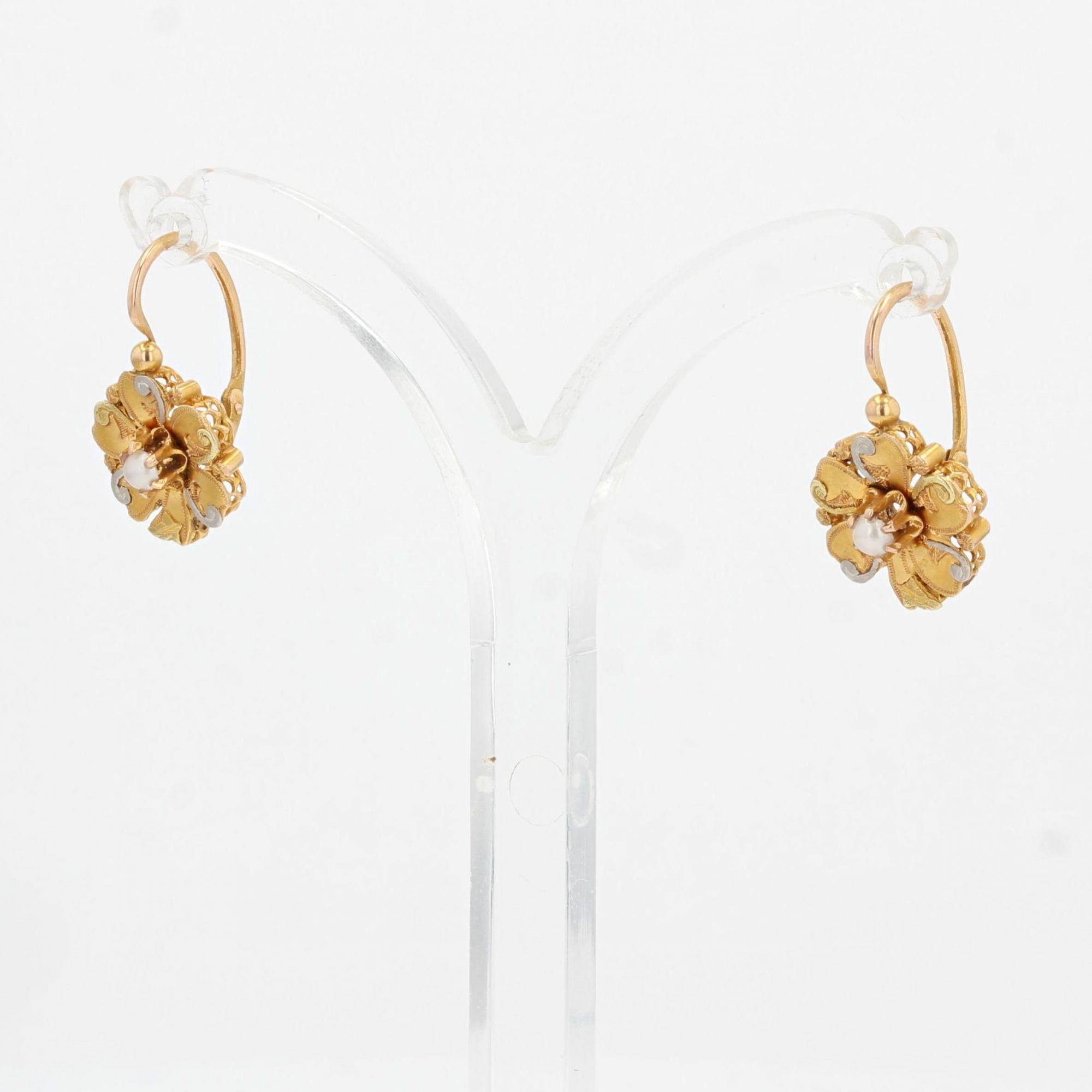 1900s 18 Karat Gold Natural Pearl Brooch Lever-Back Earrings Set 13