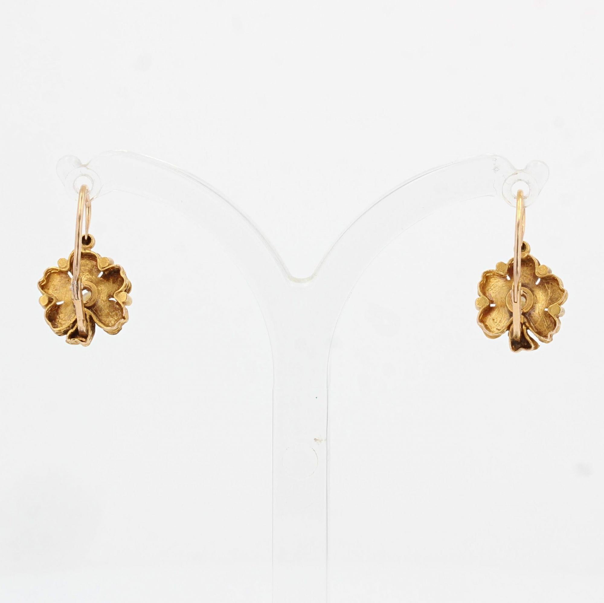 1900s 18 Karat Gold Natural Pearl Brooch Lever-Back Earrings Set 14