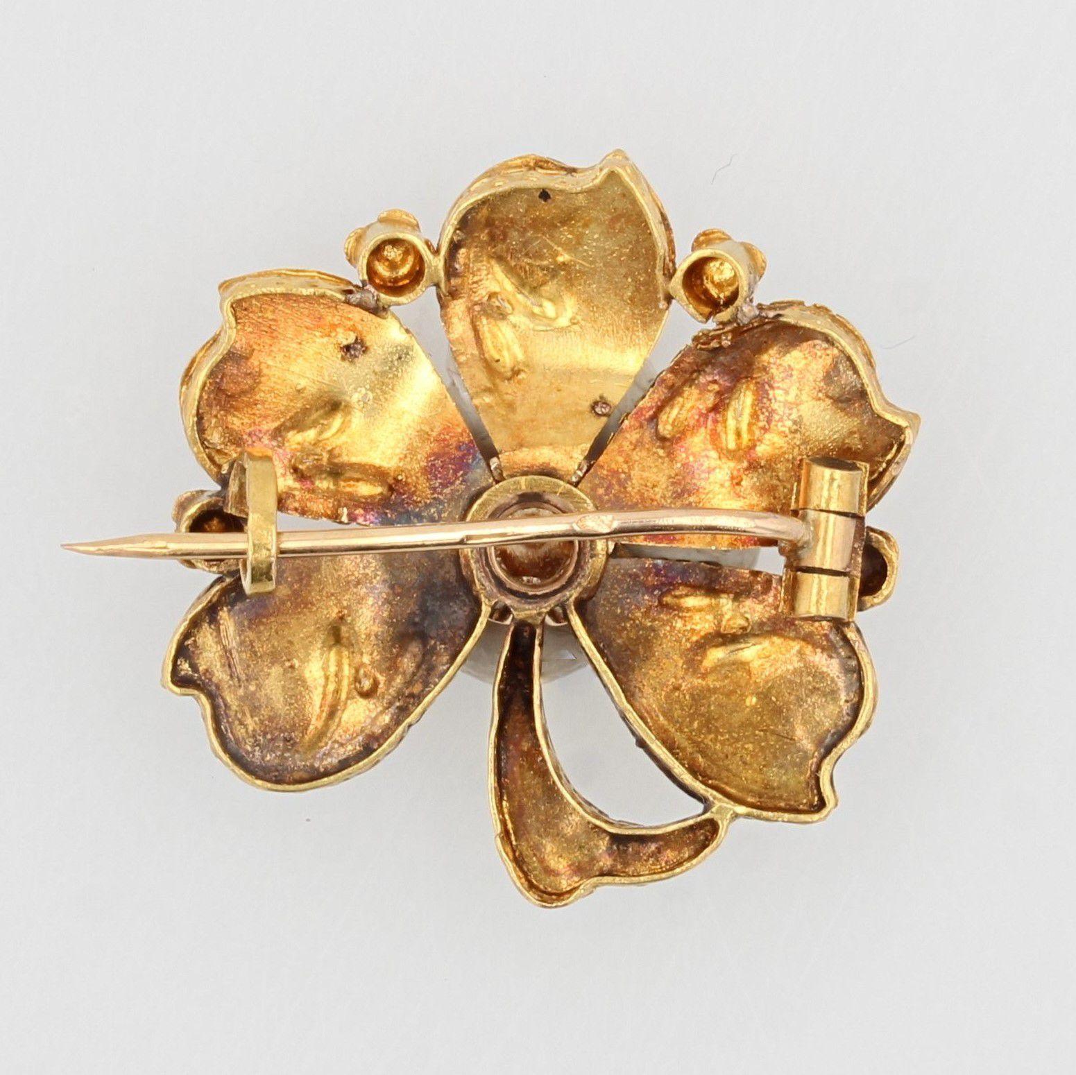 1900s 18 Karat Gold Natural Pearl Brooch Lever-Back Earrings Set 3