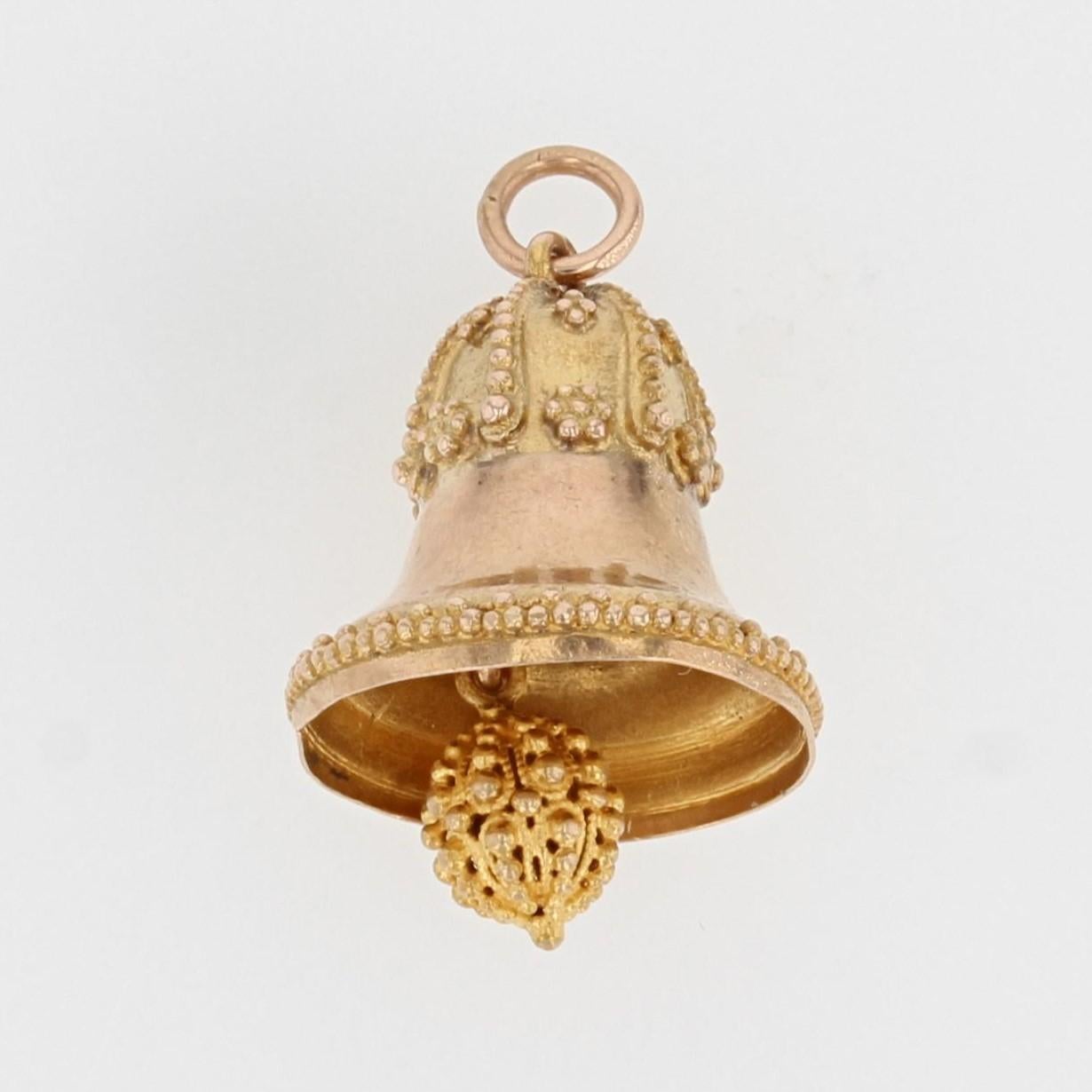 Belle Époque 1900s 18 Karat Rose Gold Bell Charm Pendant For Sale