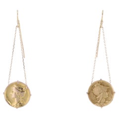 1900s 18 Karat Yellow Gold Dangle Medal Earrings