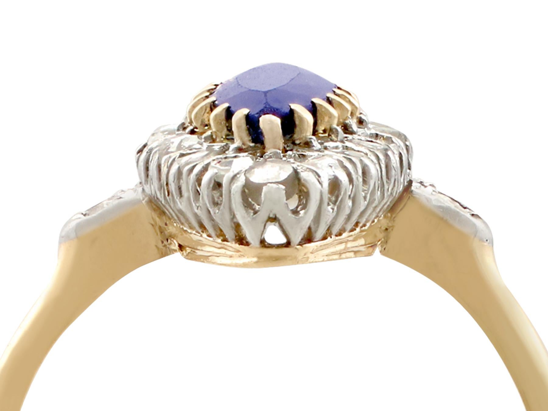 An impressive antique 1.90 Ct sapphire and 0.60 Ct diamond, 18k yellow gold and platinum set marquise ring; part of our diverse antique jewelry collections.

This fine and impressive sapphire ring has been crafted in 18k yellow gold with a platinum