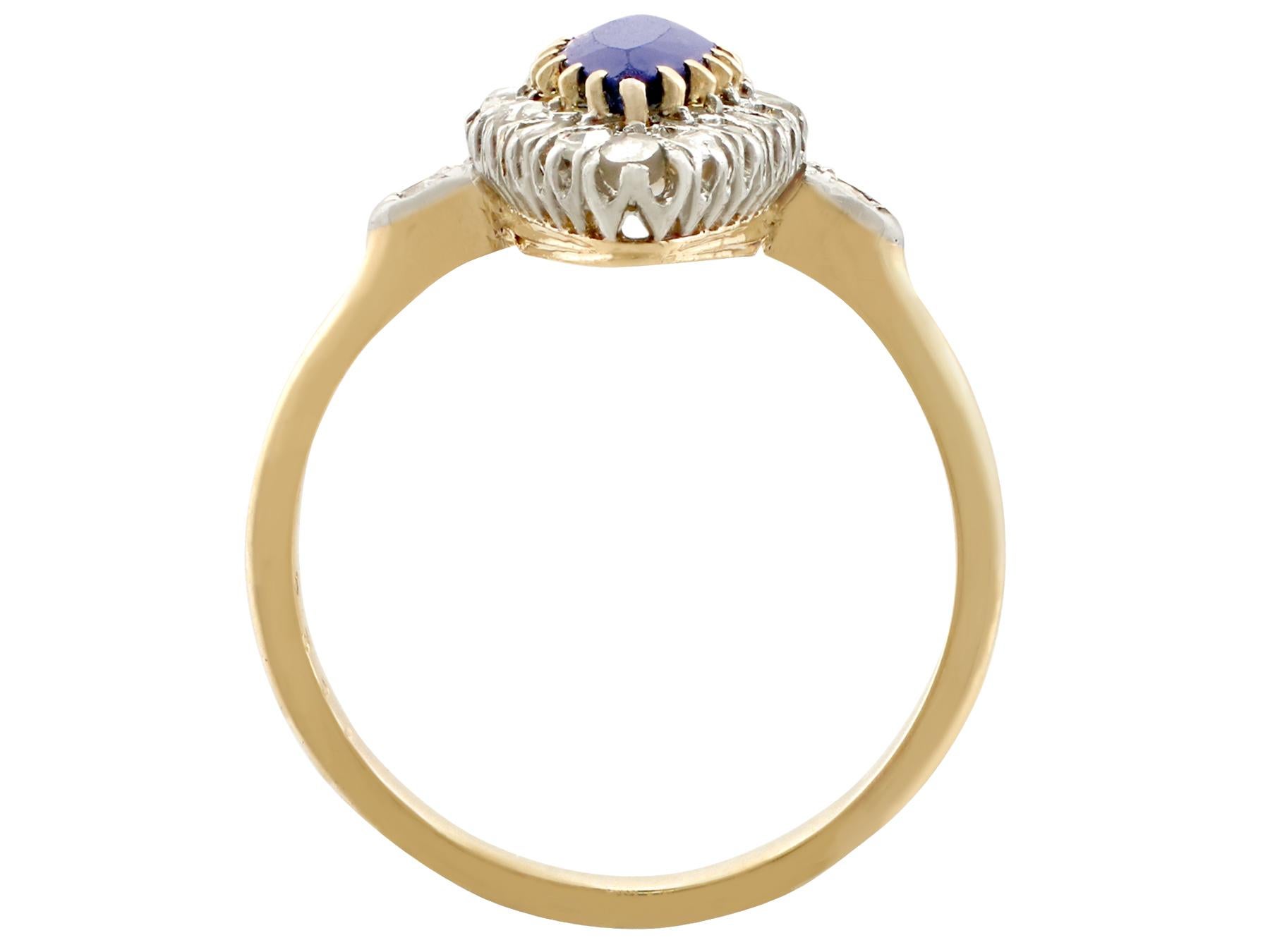 Women's 1900s 1.90 Carat Sapphire and Diamond Yellow Gold Marquise Ring 