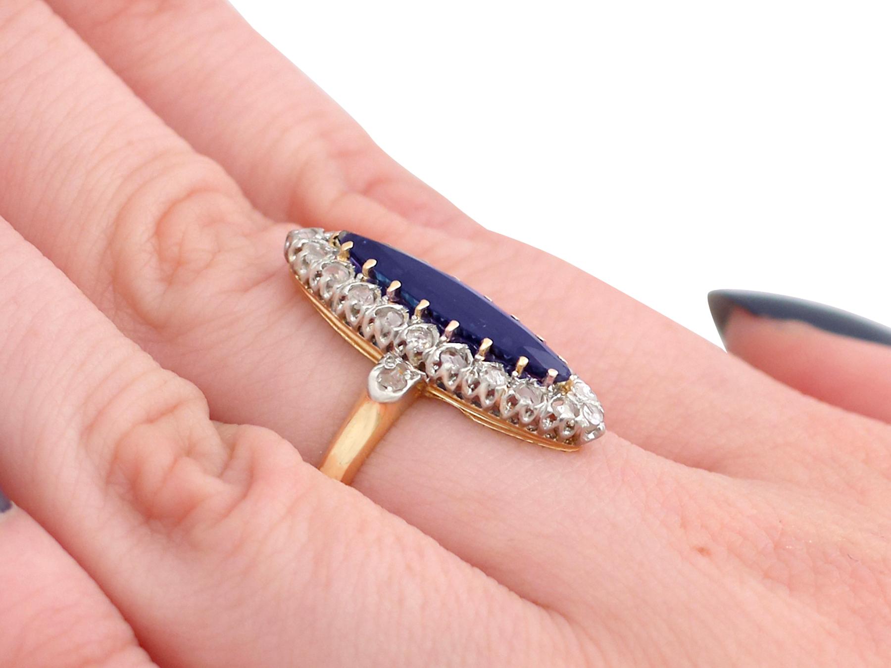 1900s 1.90 Carat Sapphire and Diamond Yellow Gold Marquise Ring  3