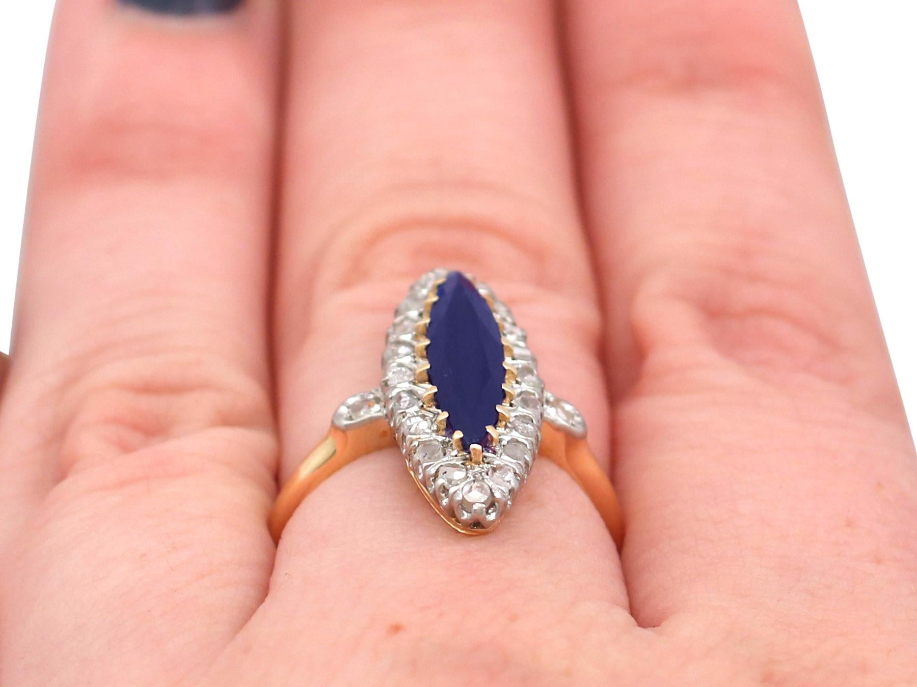 1900s 1.90 Carat Sapphire and Diamond Yellow Gold Marquise Ring  4