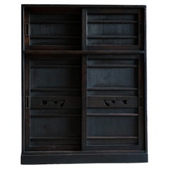 1900s-1920s Japanese antique 2 tier wooden tansu cabinet w/ openwork wabi sabi