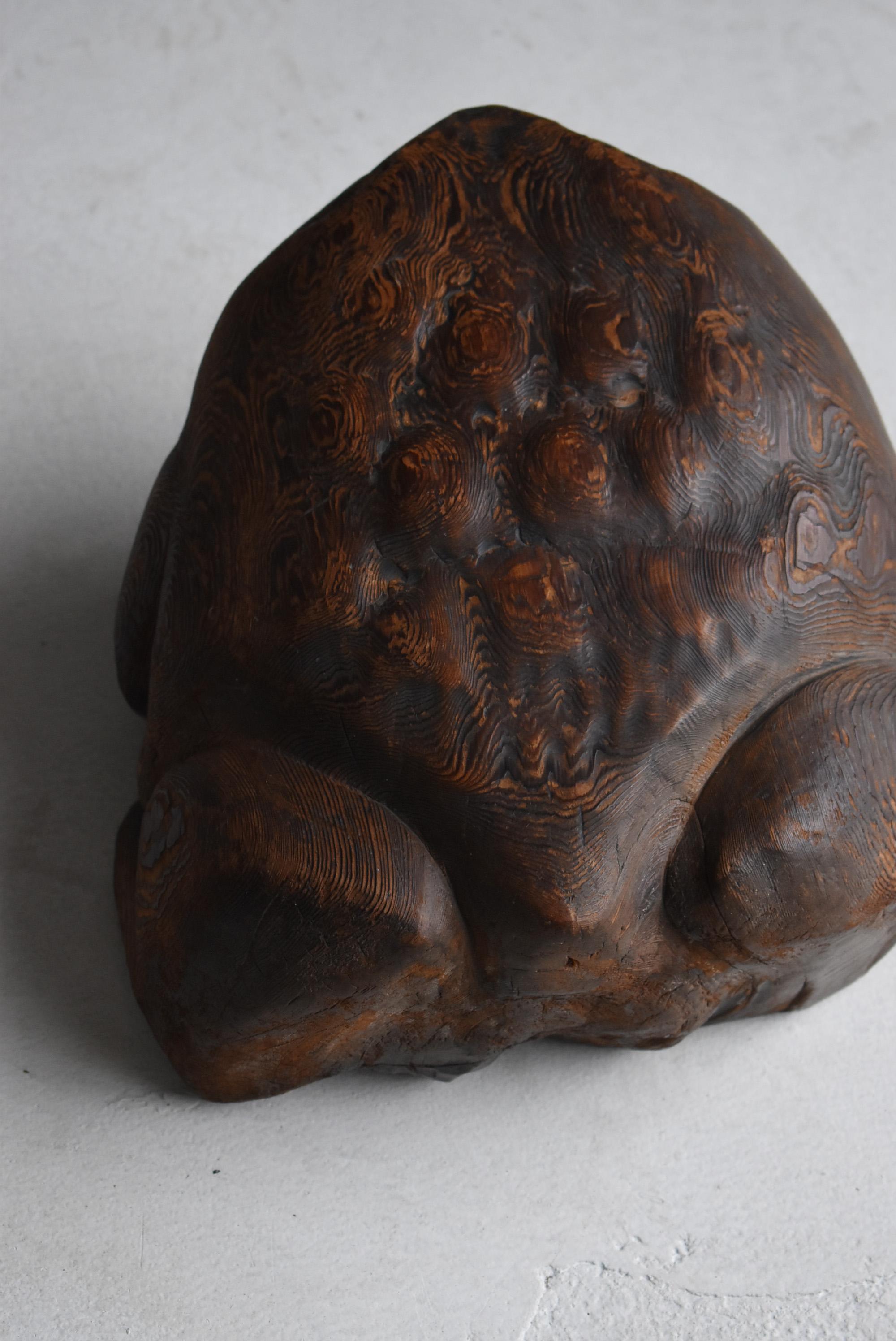Cedar 1900s-1940s Frog God Japanese Wooden Sculpture Antique Toad Object Wabisabi