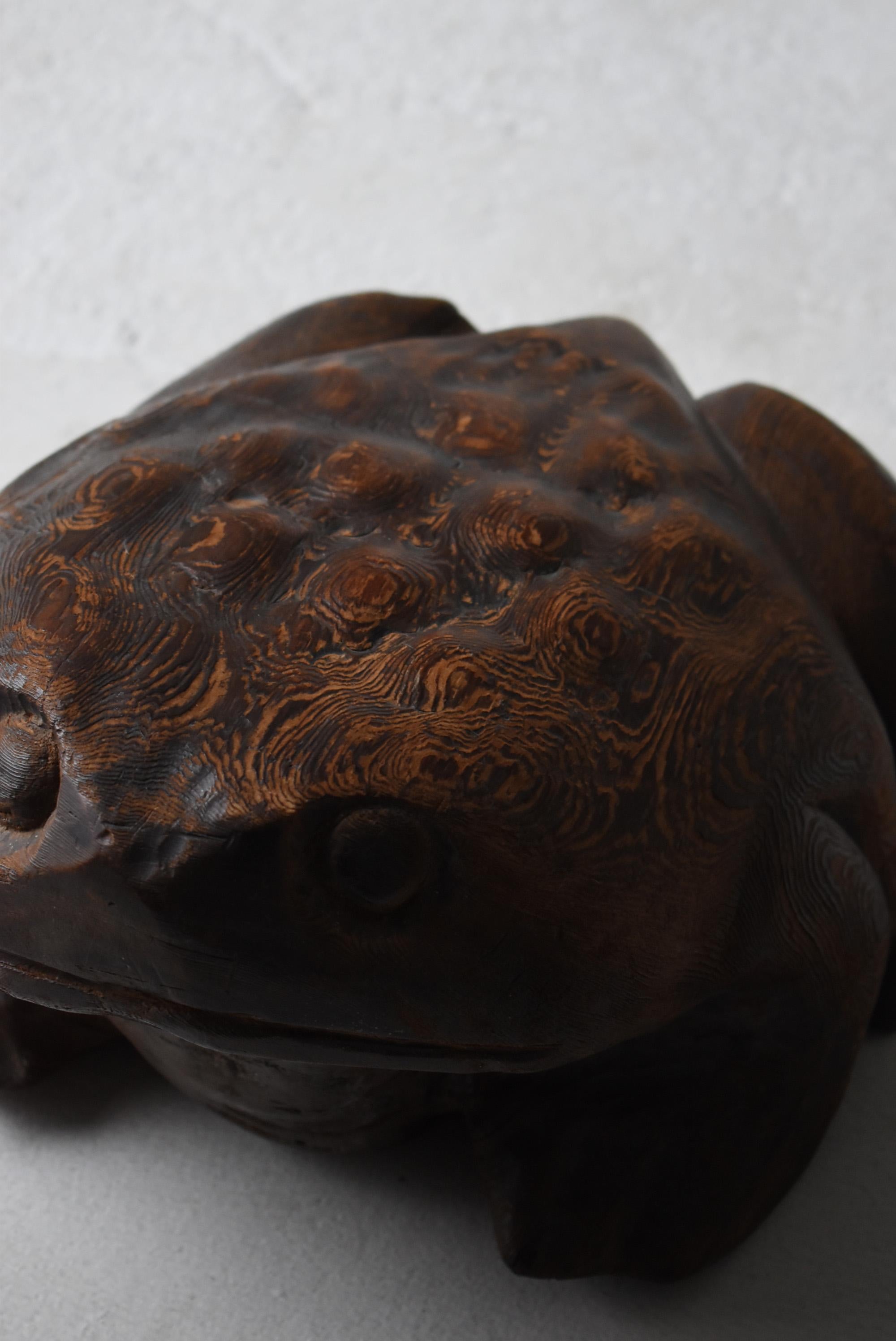 1900s-1940s Frog God Japanese Wooden Sculpture Antique Toad Object Wabisabi 1