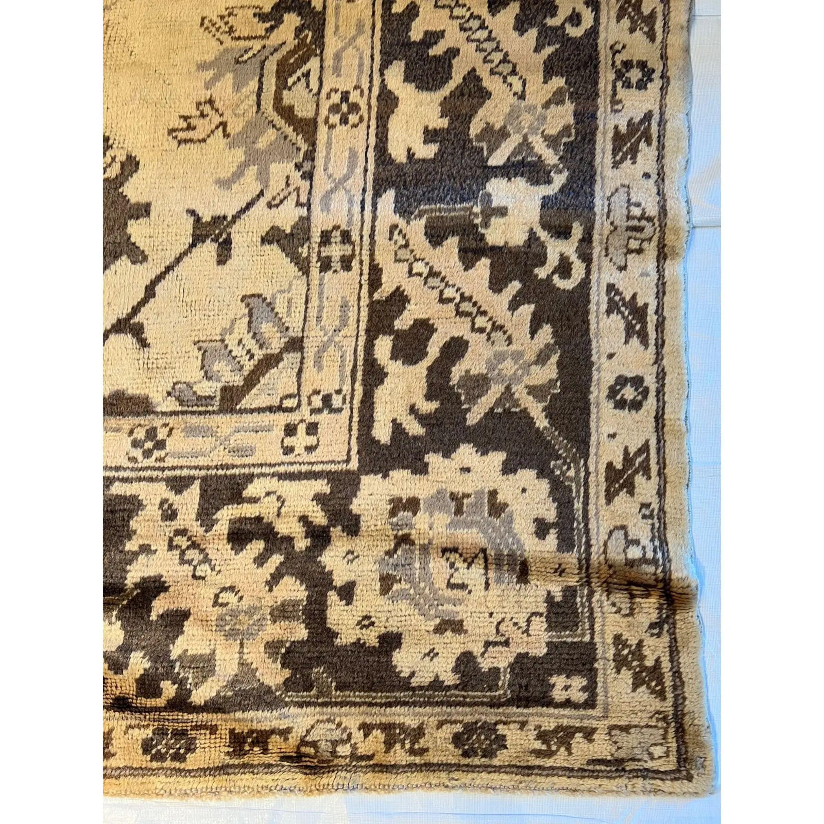 Wool 1900s 19th Century Tribal Turkish Oushak Rug For Sale