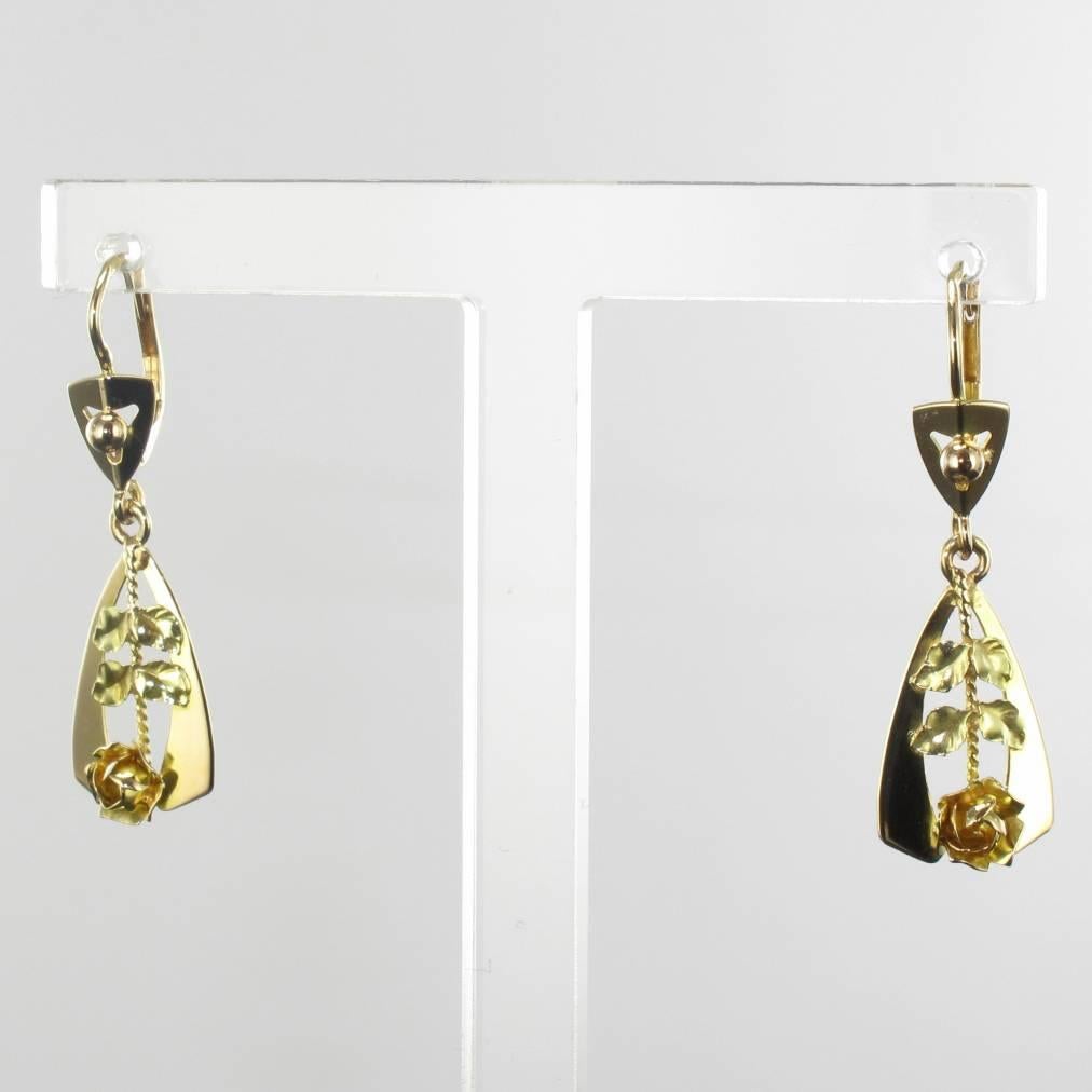Women's 1900s 2 Golds Rose Decoration Dangle Earrings