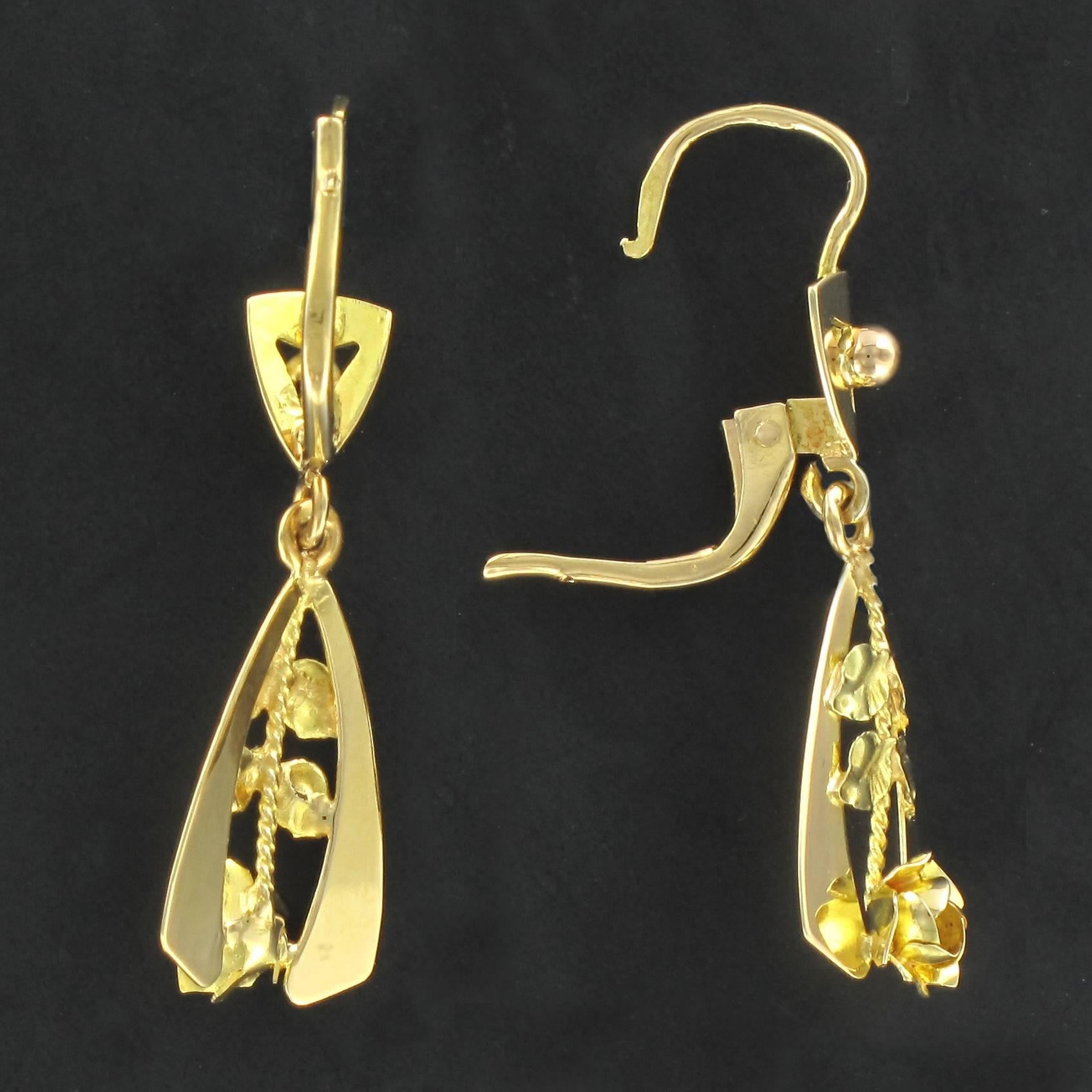 1900s 2 Golds Rose Decoration Dangle Earrings 4
