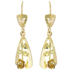 1900s 2 Golds Rose Decoration Dangle Earrings