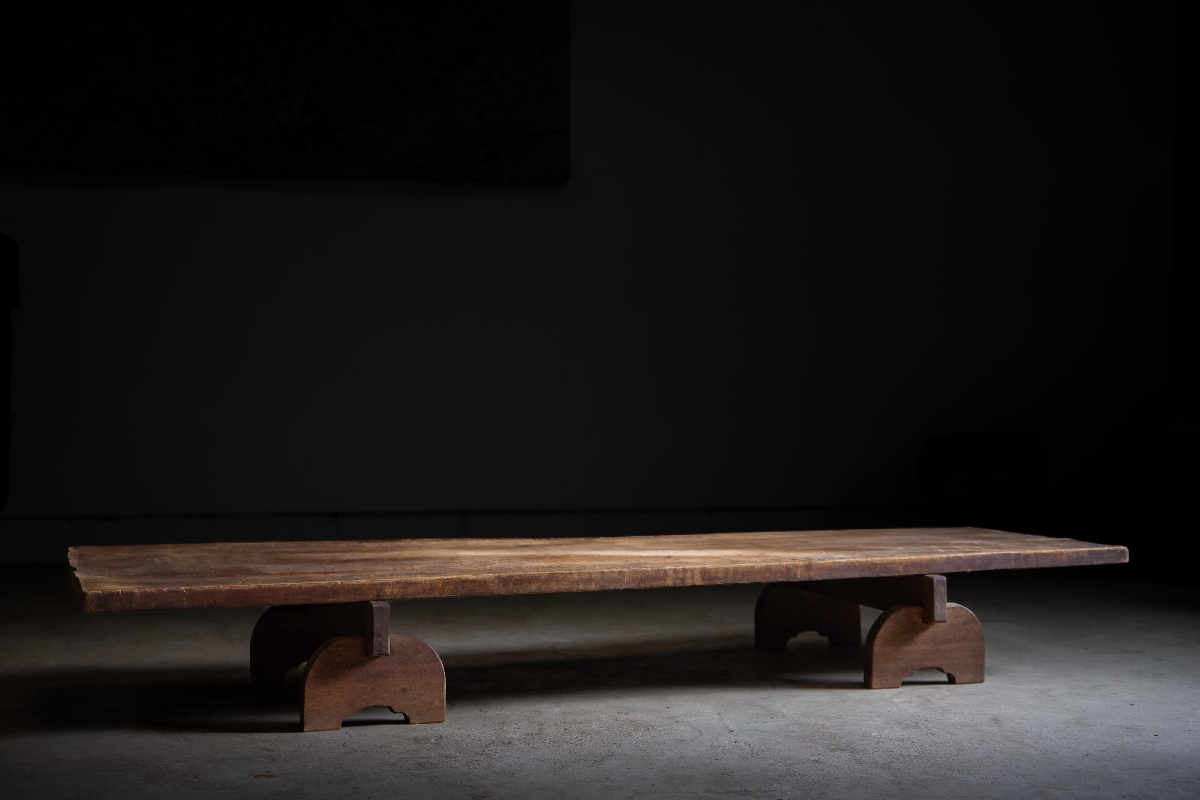 Primitive 1900s - 20s Japanese antique wabi sabi long low table, primitive coffee table For Sale