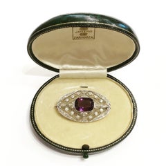 1900s 2.3 Carat Diamond, Amethyst Platinum Brooch