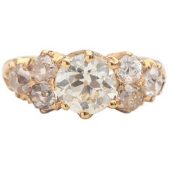 Antique 1900s 2.59 Carat Total Weight Diamond Engagement Ring in 22 Karat Yellow Gold