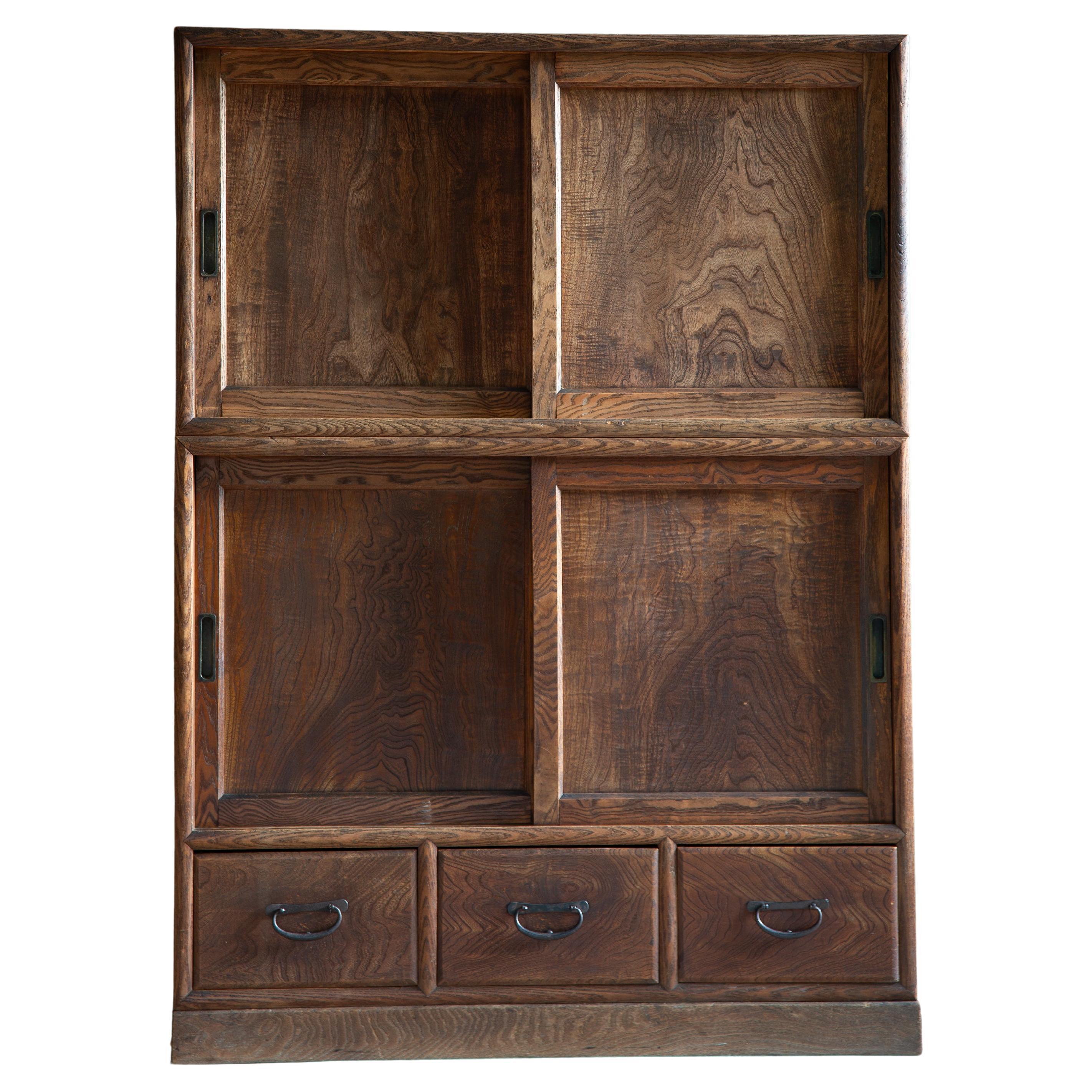 1900s-30er Jahre japanische antike 2 tier Hartholz Mitte Mizuya tansu Brust. wabi sabi