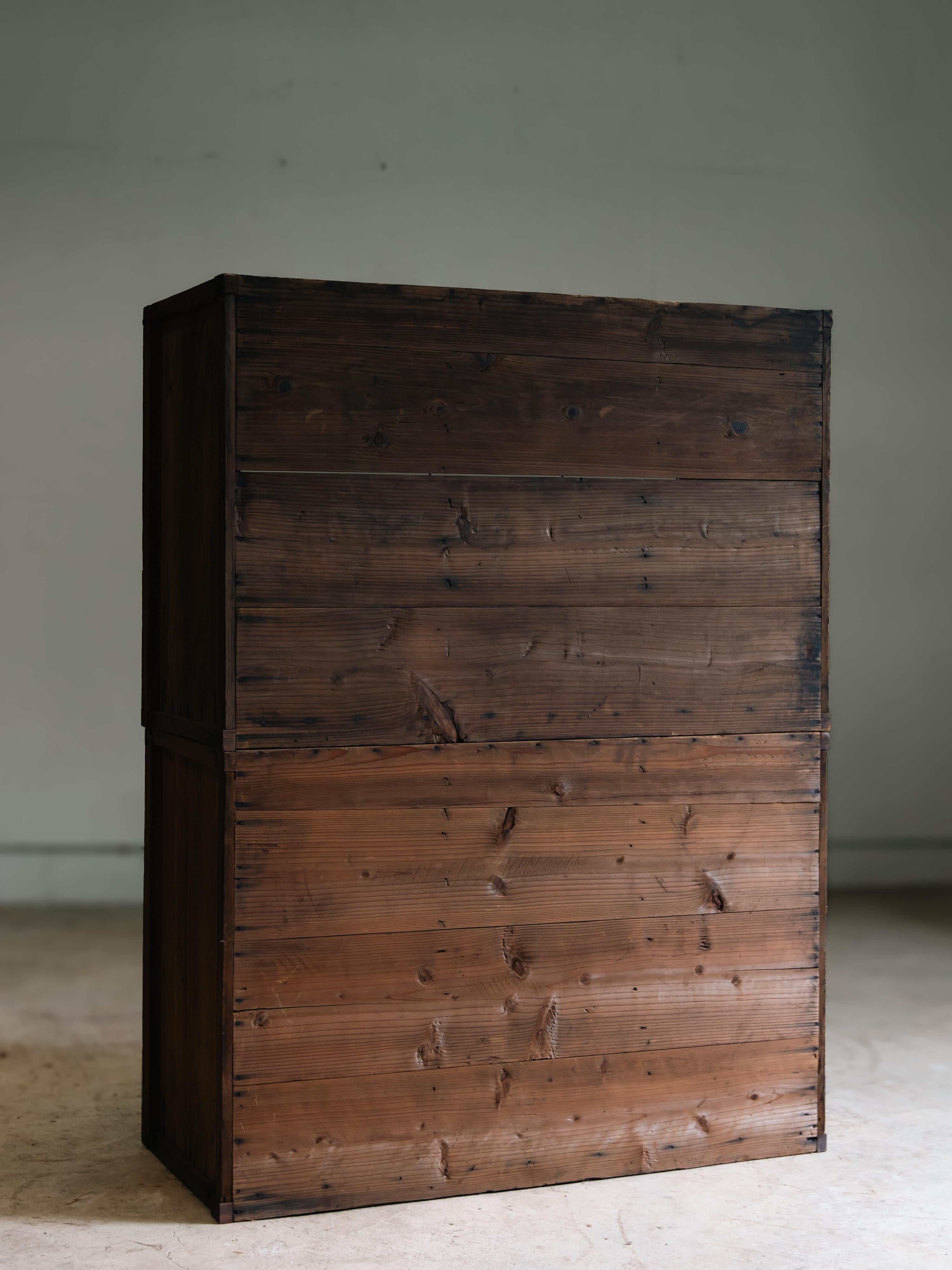 Wood 1900s-30s Japanese antique 2 tier mid Mizuya tansu chest. wabi sabi primitive For Sale