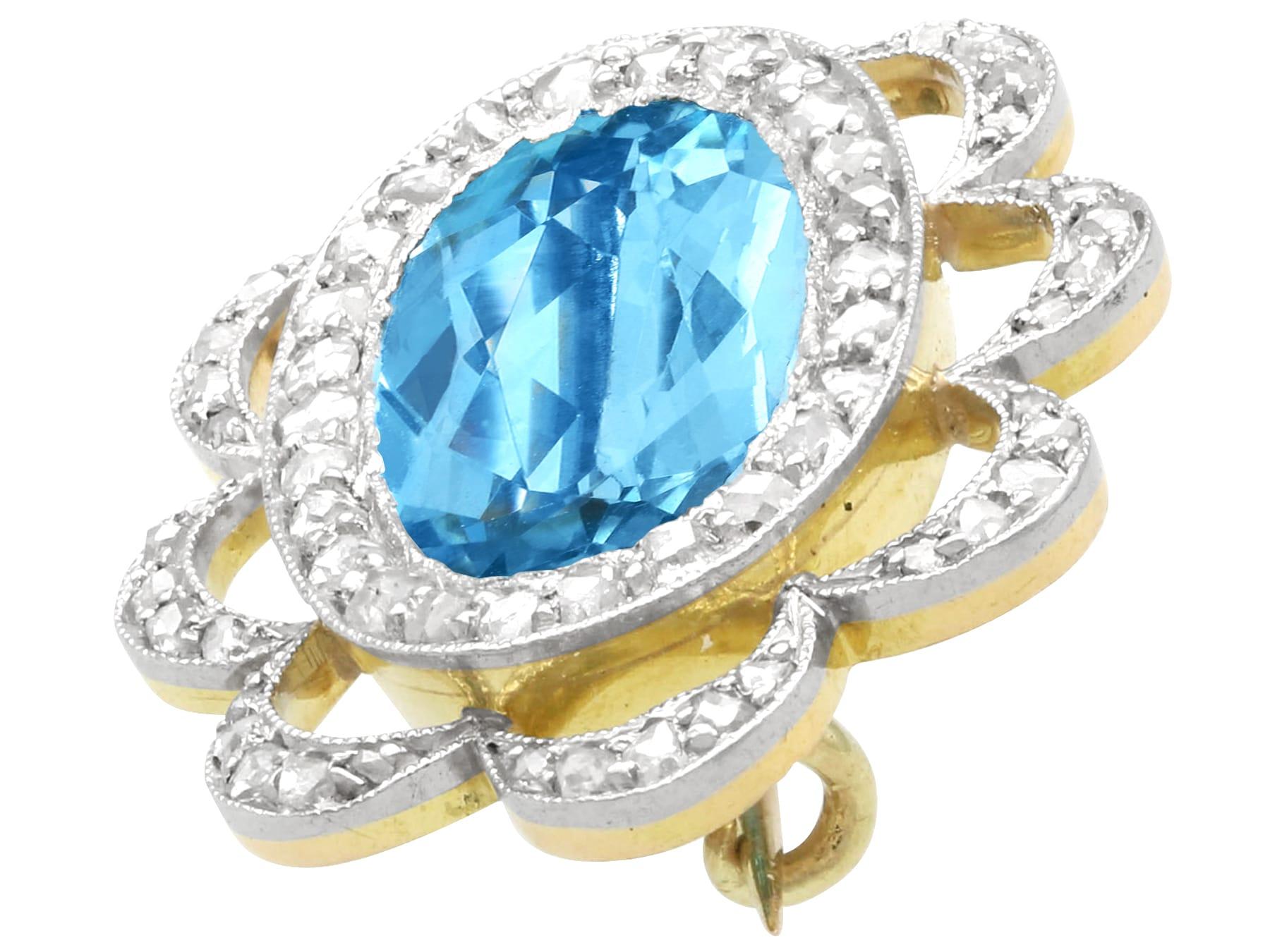 Late Victorian 1900s 3.55 Carat Aquamarine and 0.59 Carat Diamond 15k Yellow Gold Brooch  For Sale