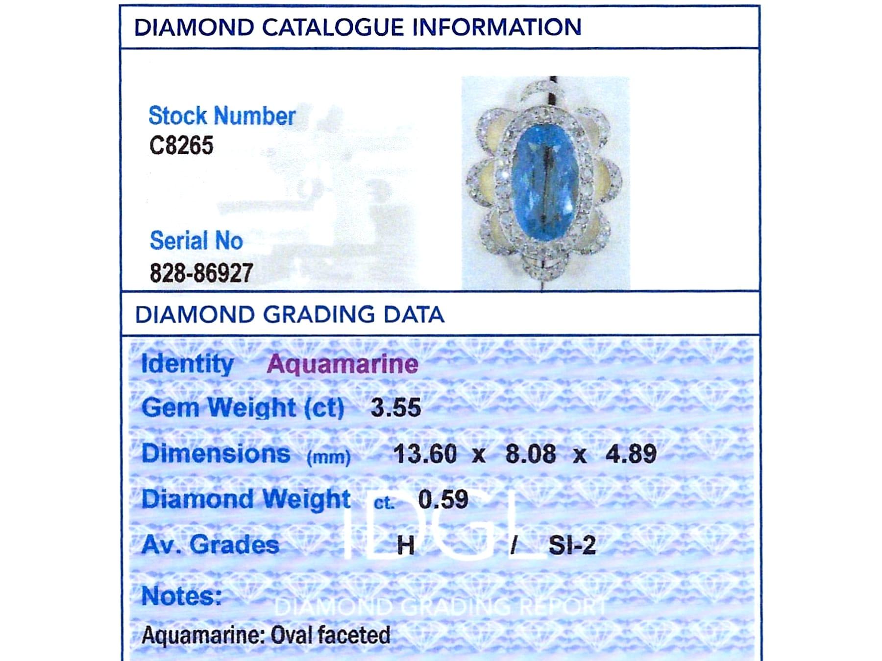 1900s 3.55 Carat Aquamarine and 0.59 Carat Diamond 15k Yellow Gold Brooch  For Sale 1