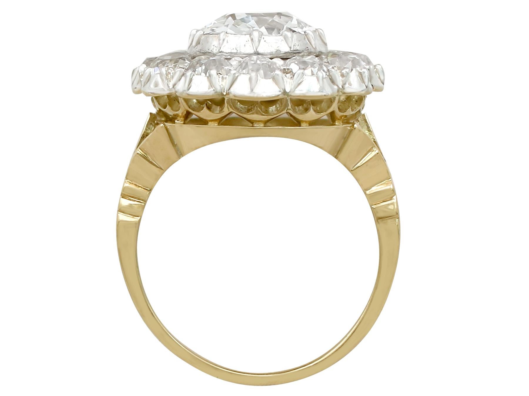1900s 5.27 Carat Diamond Yellow Gold Silver Set Cluster Ring 1