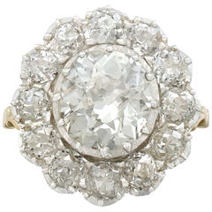 1900s 5.27 Carat Diamond Yellow Gold Silver Set Cluster Ring