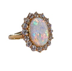 1900s 5.82ct Authentic Antique Australian Opal and Diamond Cluster 18KYG Ring