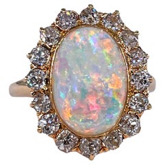 1900s 5.82ct Authentic Antique Australian Opal and Diamond Cluster 18KYG Ring