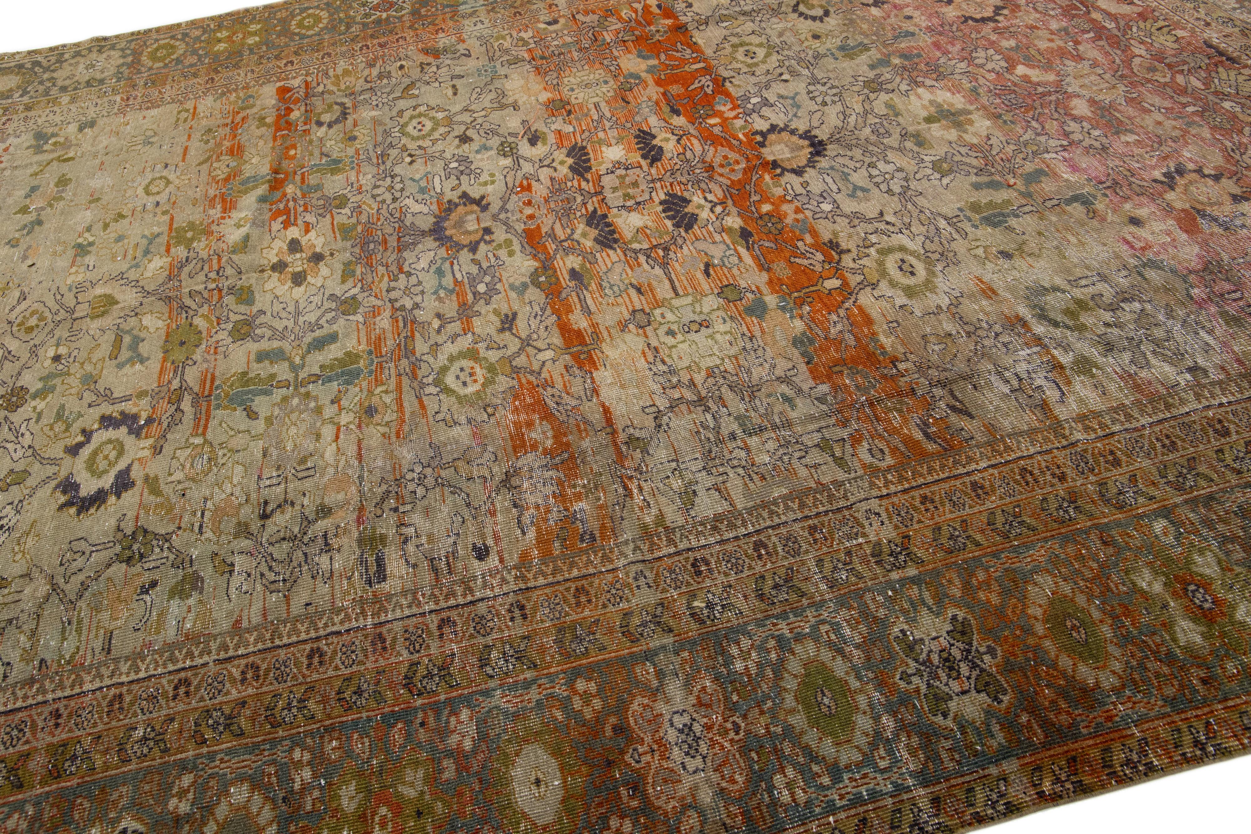 Hand-Knotted 1900s Allover Antique Persian Sultanabad Wool Rug Handmade in Brown For Sale